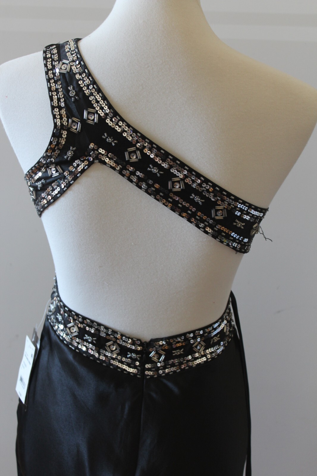 Juniors MXI Black Sequined Satin Evening Gown Prom Dress Sz 7/8 NWT $100 L#466