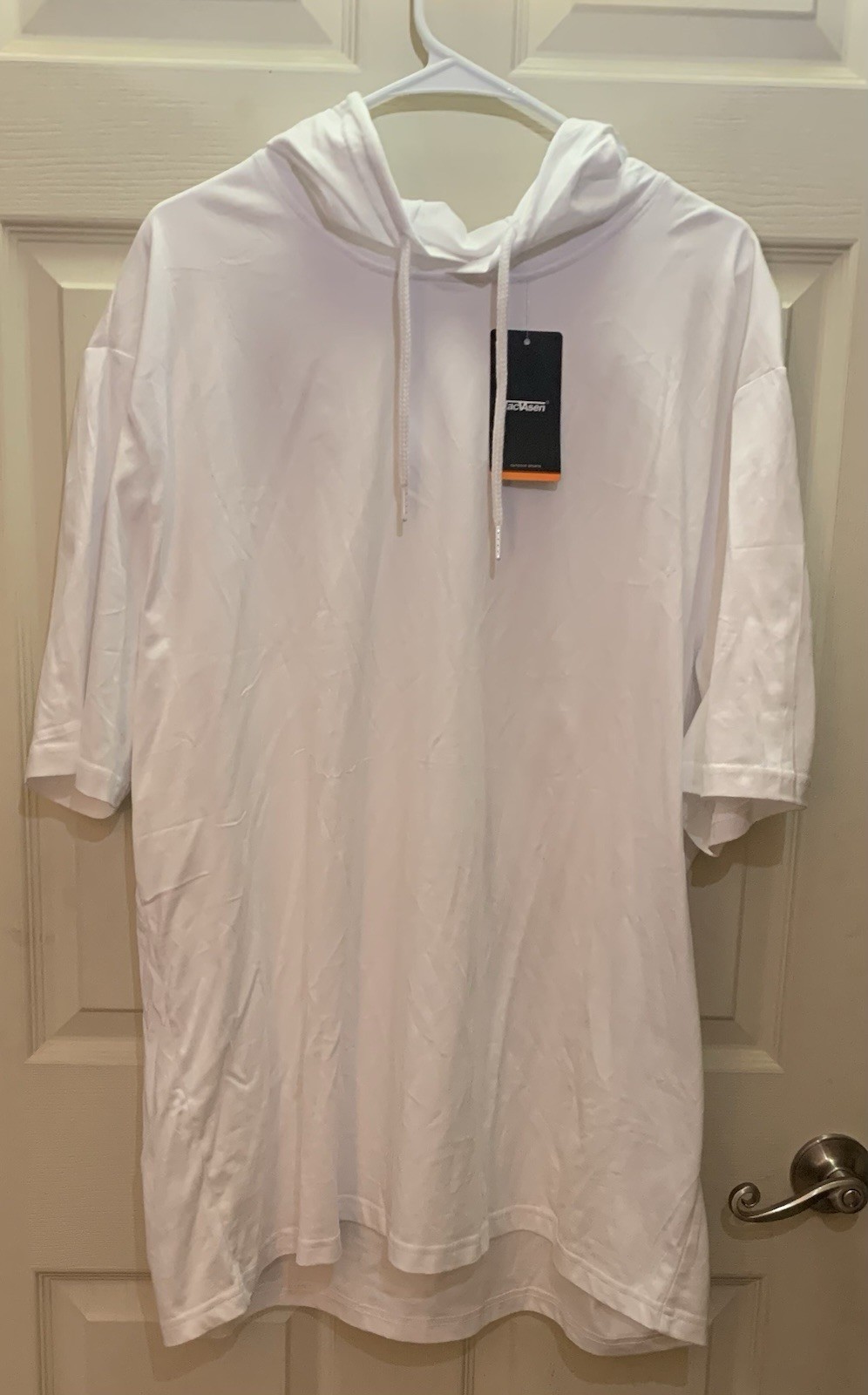 Mens NWT 2X Short Sleeve White Hoodie By Tacvasen 100% Cotton