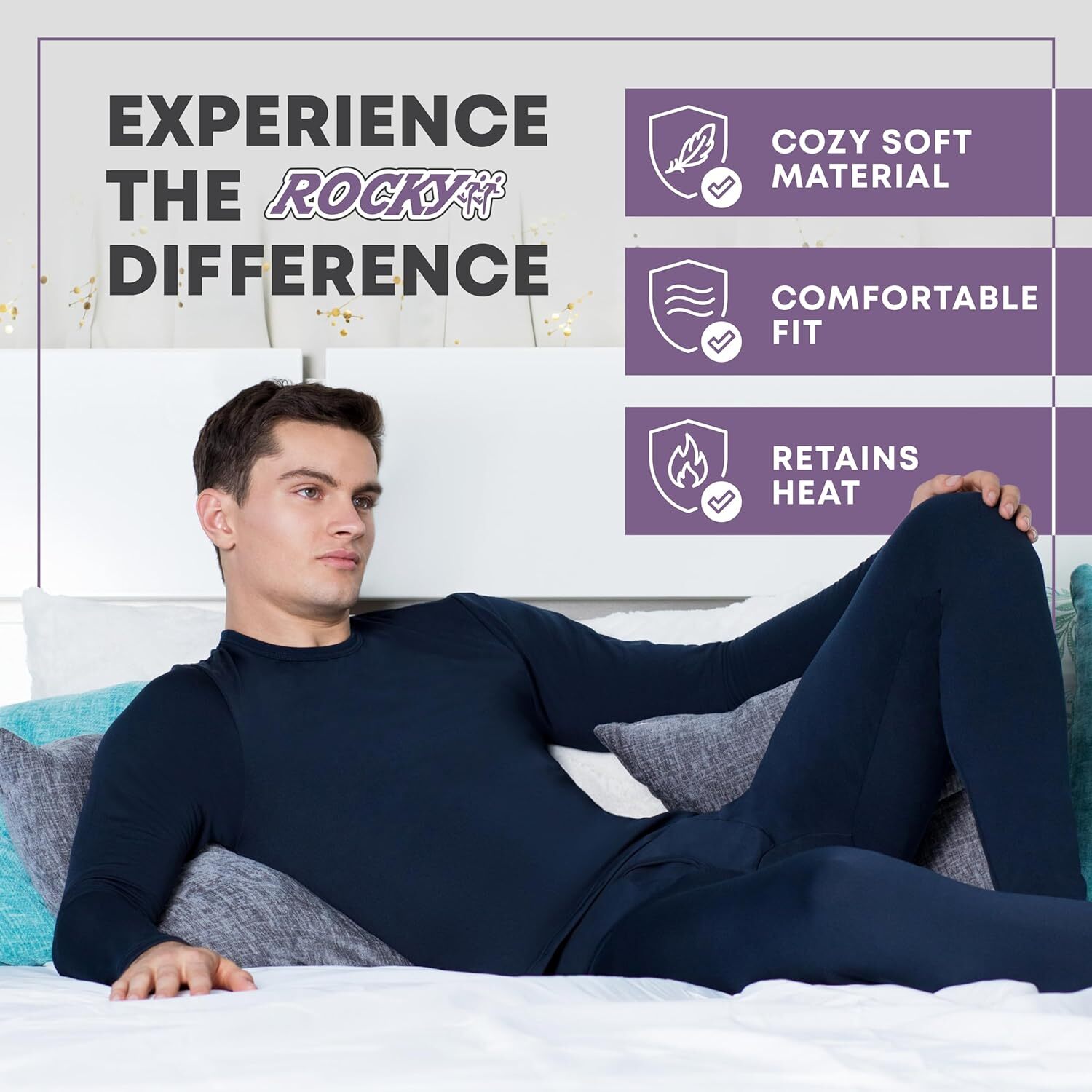 Rocky Thermal Underwear for Men (Long Johns Thermals Set) Shirt Large, Black