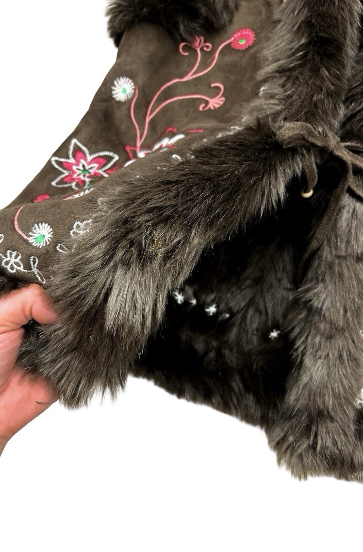 The ultimate Y2K boho chic embroidered faux fur vest
