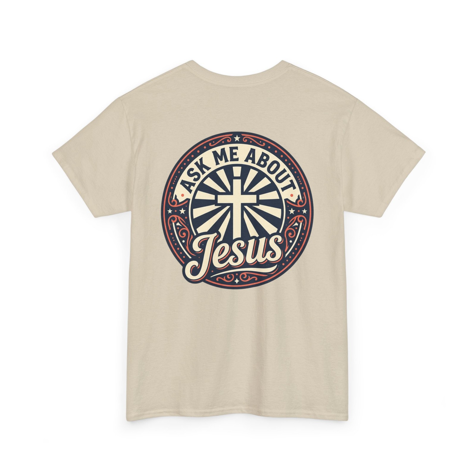 Ask Me About Jesus on the back tee | Christian cross logo front | 100% Cotton