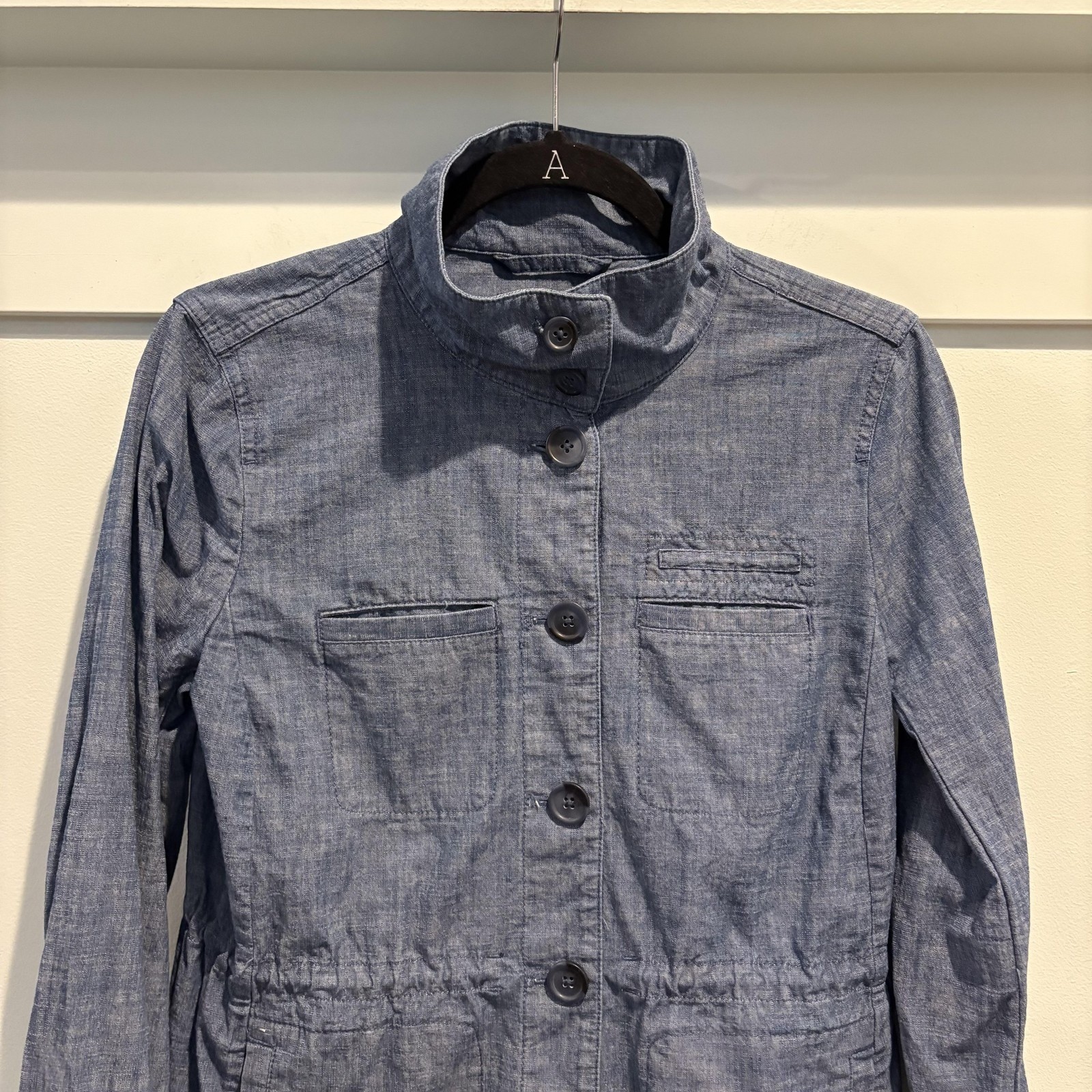 Talbots Womens XS Blue Chambray Jacket Utility Military Safari Drawstring