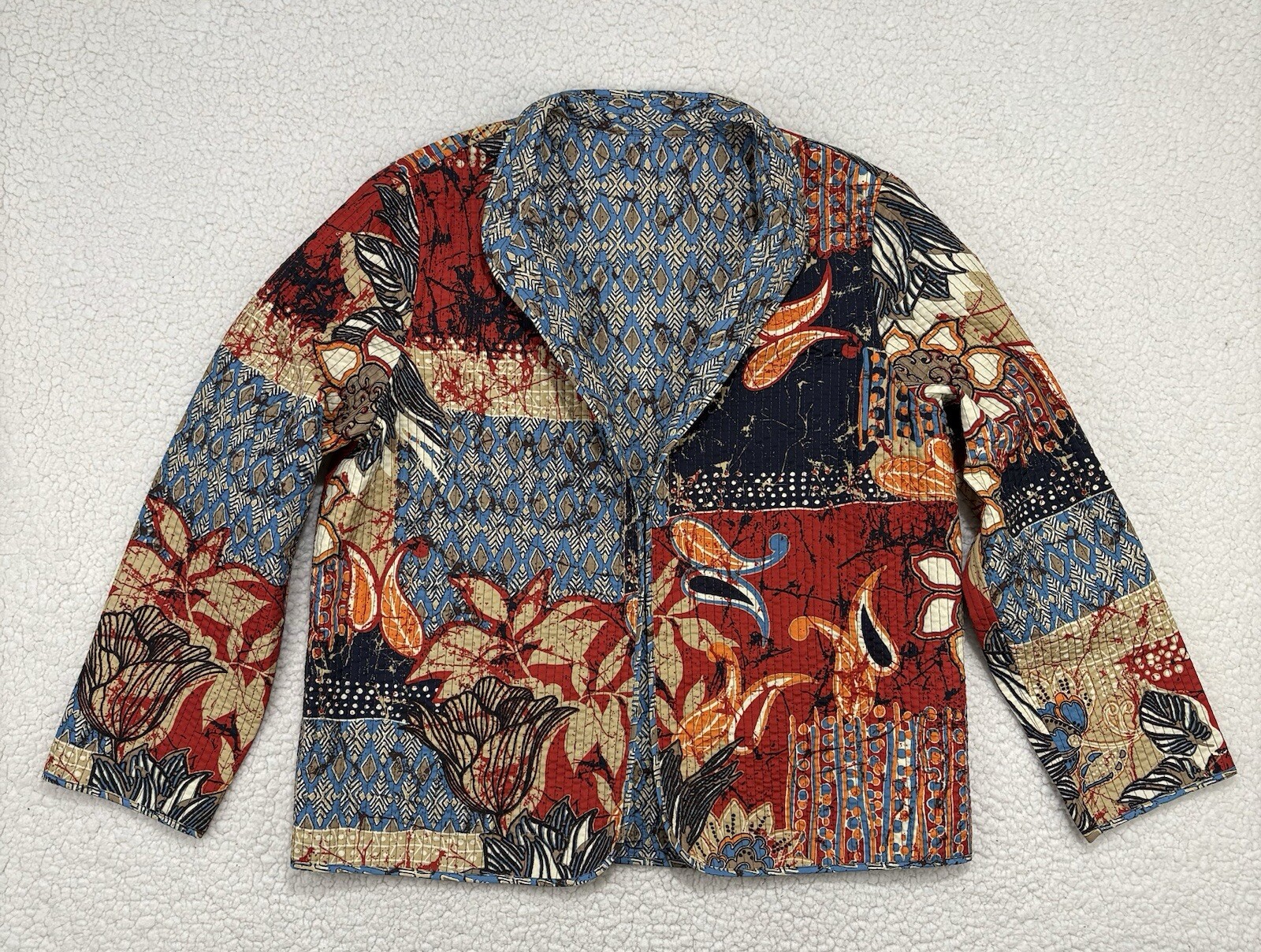 Vintage Reversible Quilted Jacket Tapestry Floral Geometric Boho Hippie Womens