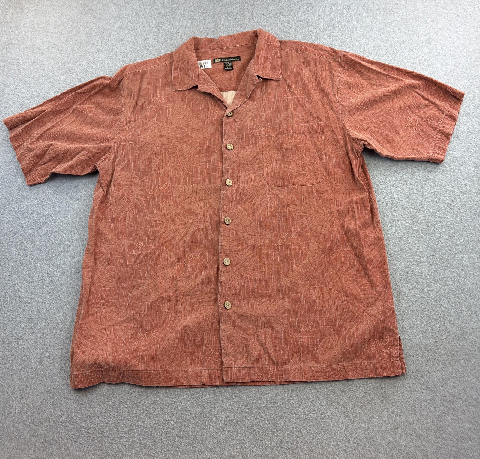Duke Kahanamoku Shirt Mens XL Orange Floral Hawaiian Short Sleeve Button Up