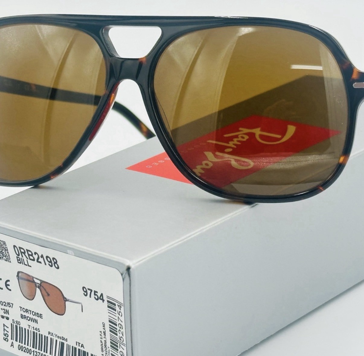 Ray-Ban Bill RB2198 Square Tortoise Brown Gradient Sunglasses 140mm