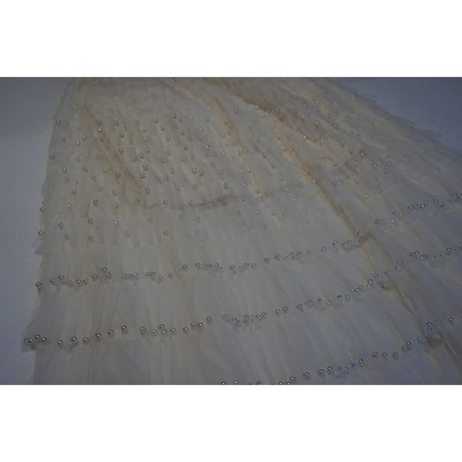 POL Cream Tulle Tiered Skirt Pearl Accents FWS6 Womens Size S/M Boho Romantic