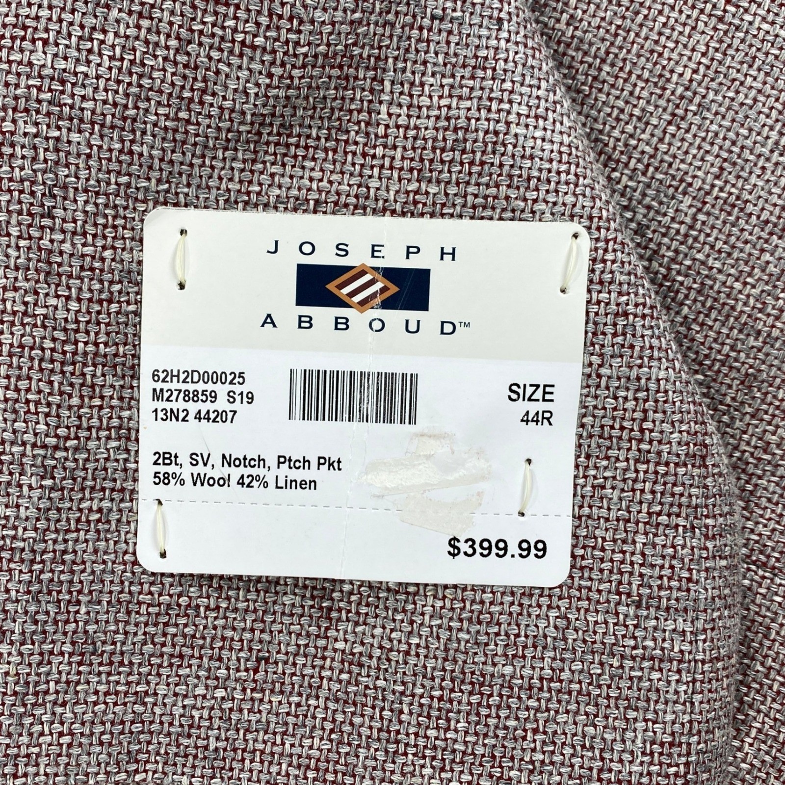 NEW Joseph Abboud Sport Coat Blazer Mens Size 44 R Gray Red Linen Wool Jacket