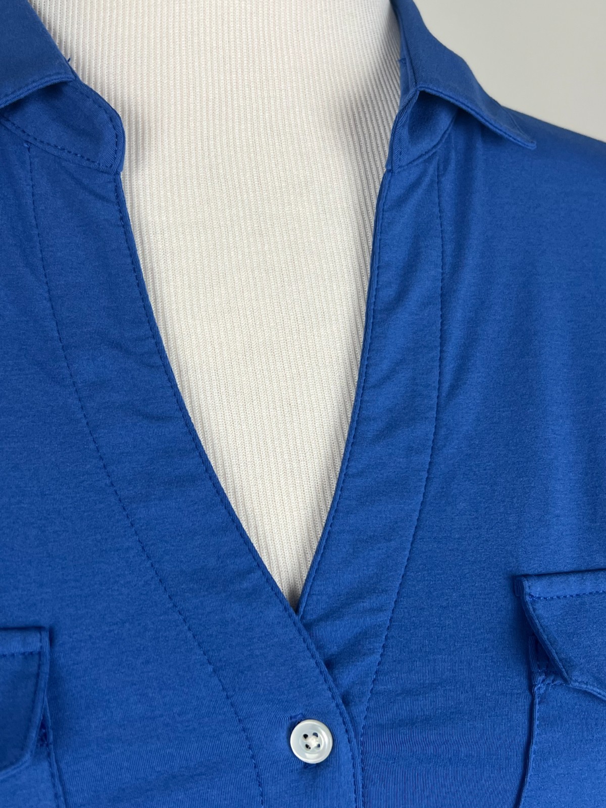 J.MCLAUGHLIN 3/4sl Knit Button Front Polo Shirt w/Ribbed Sides – M, Blue