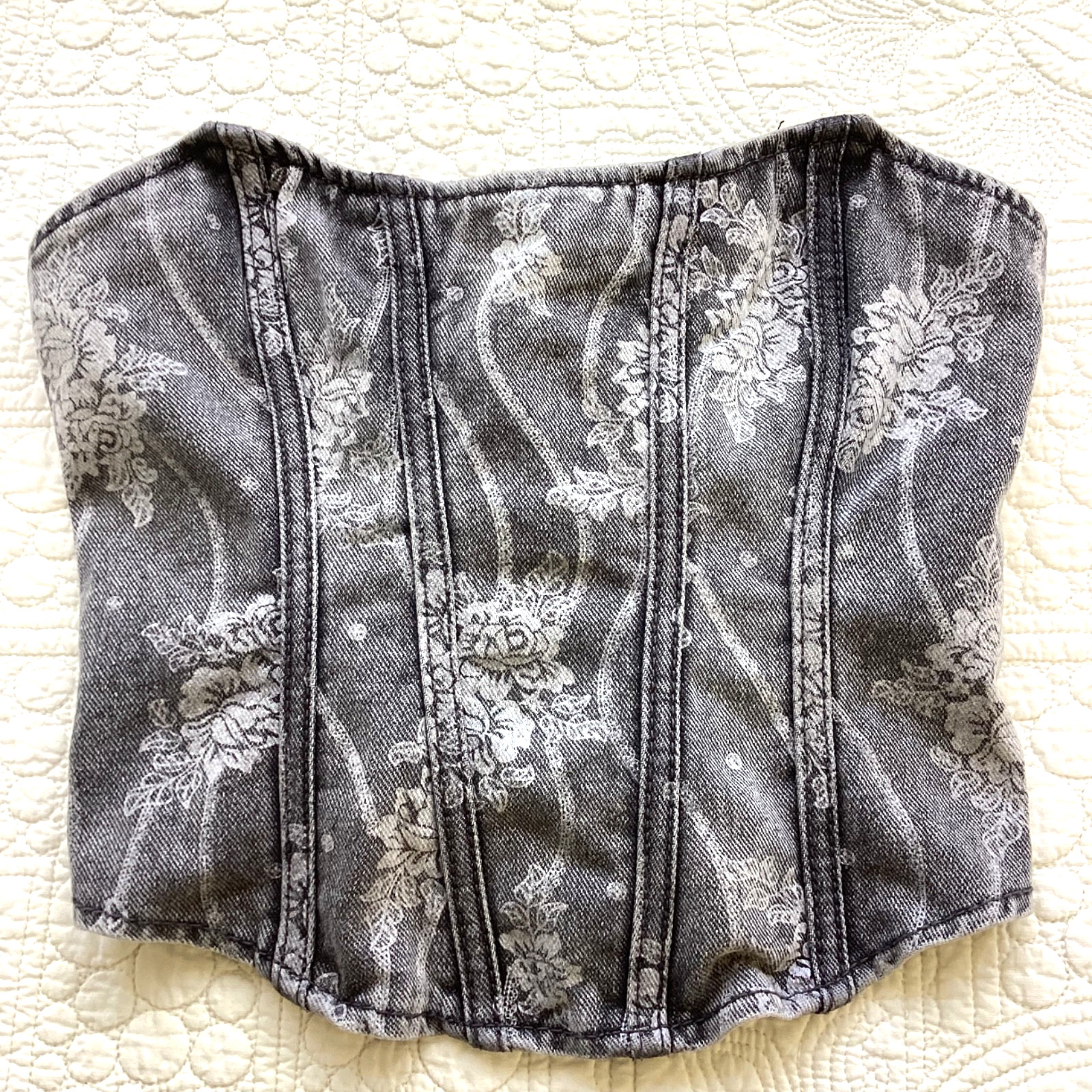 NWT Floral Corset Bustier Gray Black Women’s Sz 2 Festival Grunge Dark Romantic