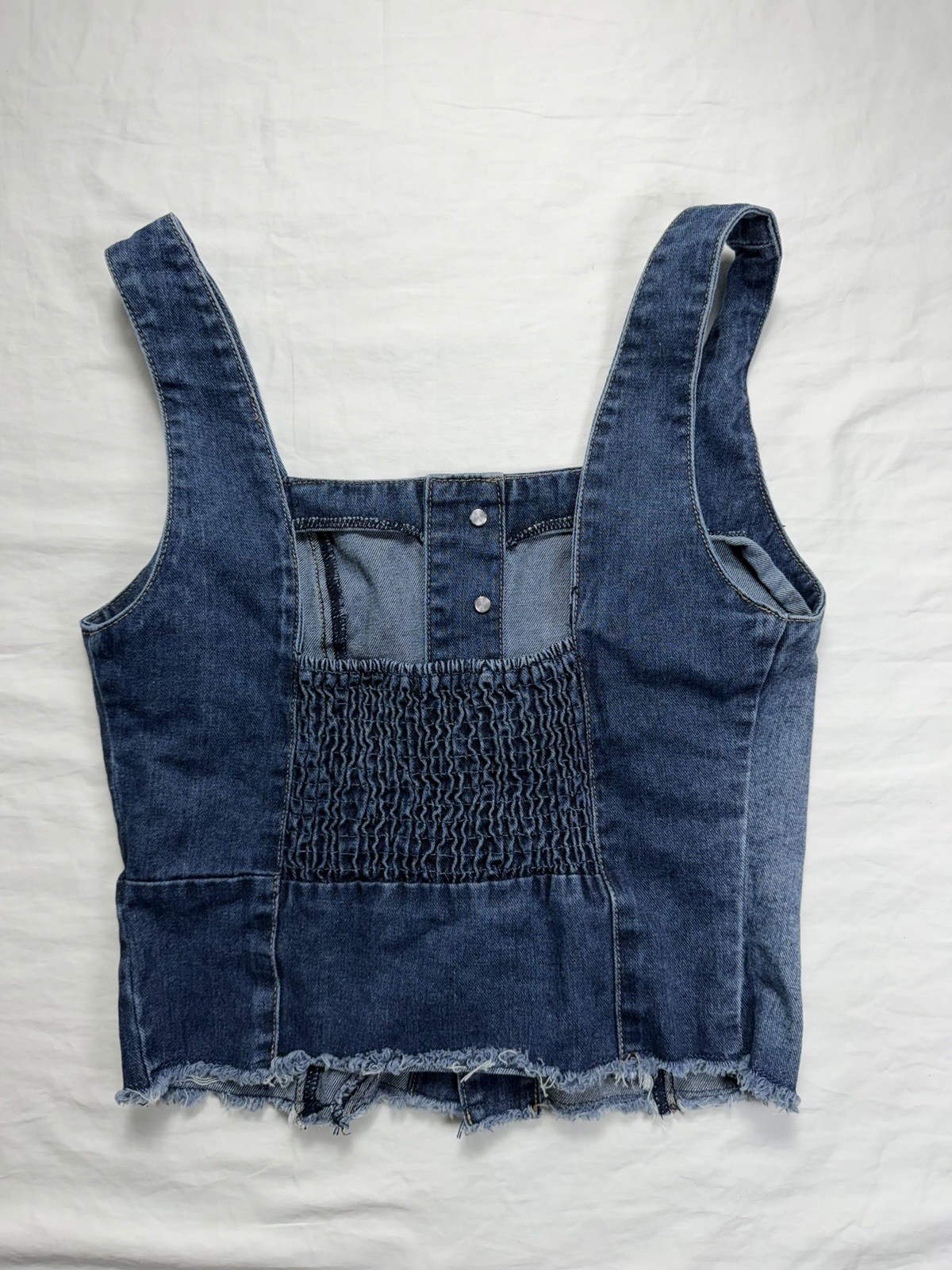 Sincerely Jules Colorblock Two-Tone Denim Crop Top Vest