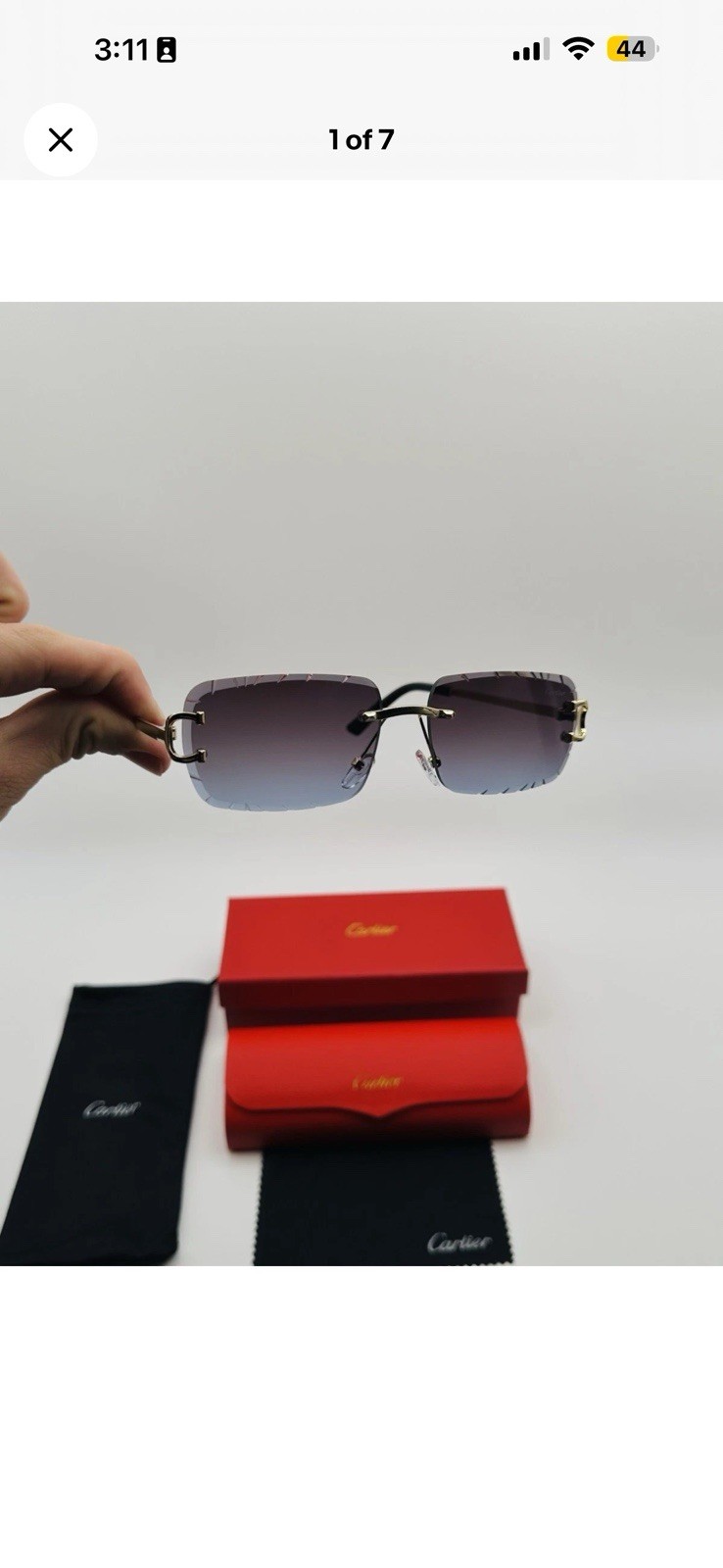 Cartier Big C Diamond Cut Red to Blue Fade Frameless Lens Gold Frame