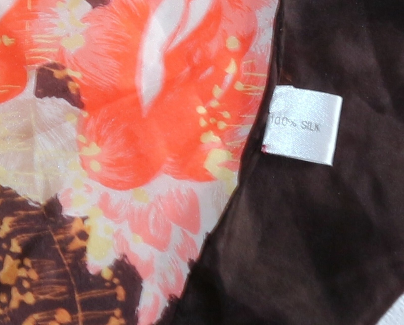 UNBRANDED Brown Border Floral Print Silk Scarf 32 X 32 EXC