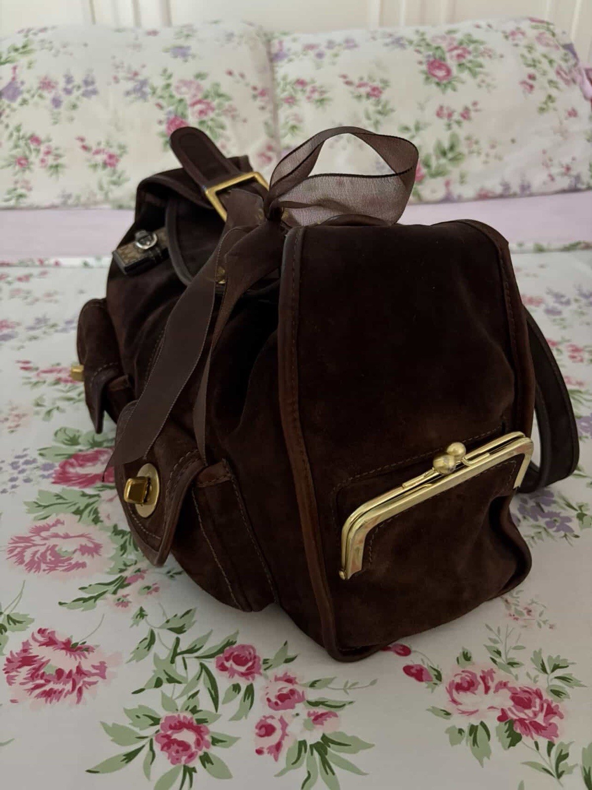 Coach Brown Medium Crossbody Bag Gold Hardware Turn Lock Outer Pockets