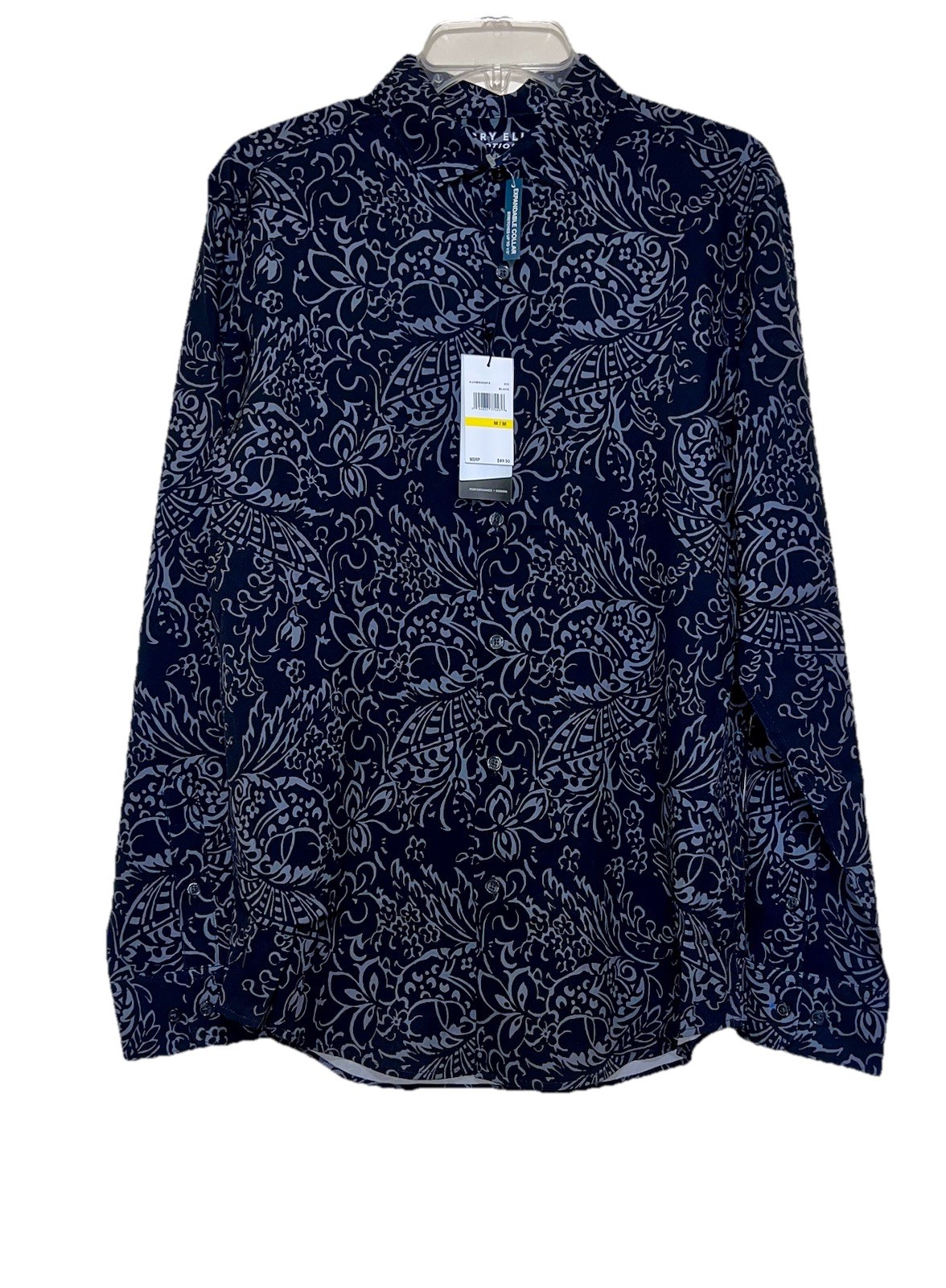 New Perry Ellis Motion Long Sleeve Black Floral Button Up Shirt Men’s Size M