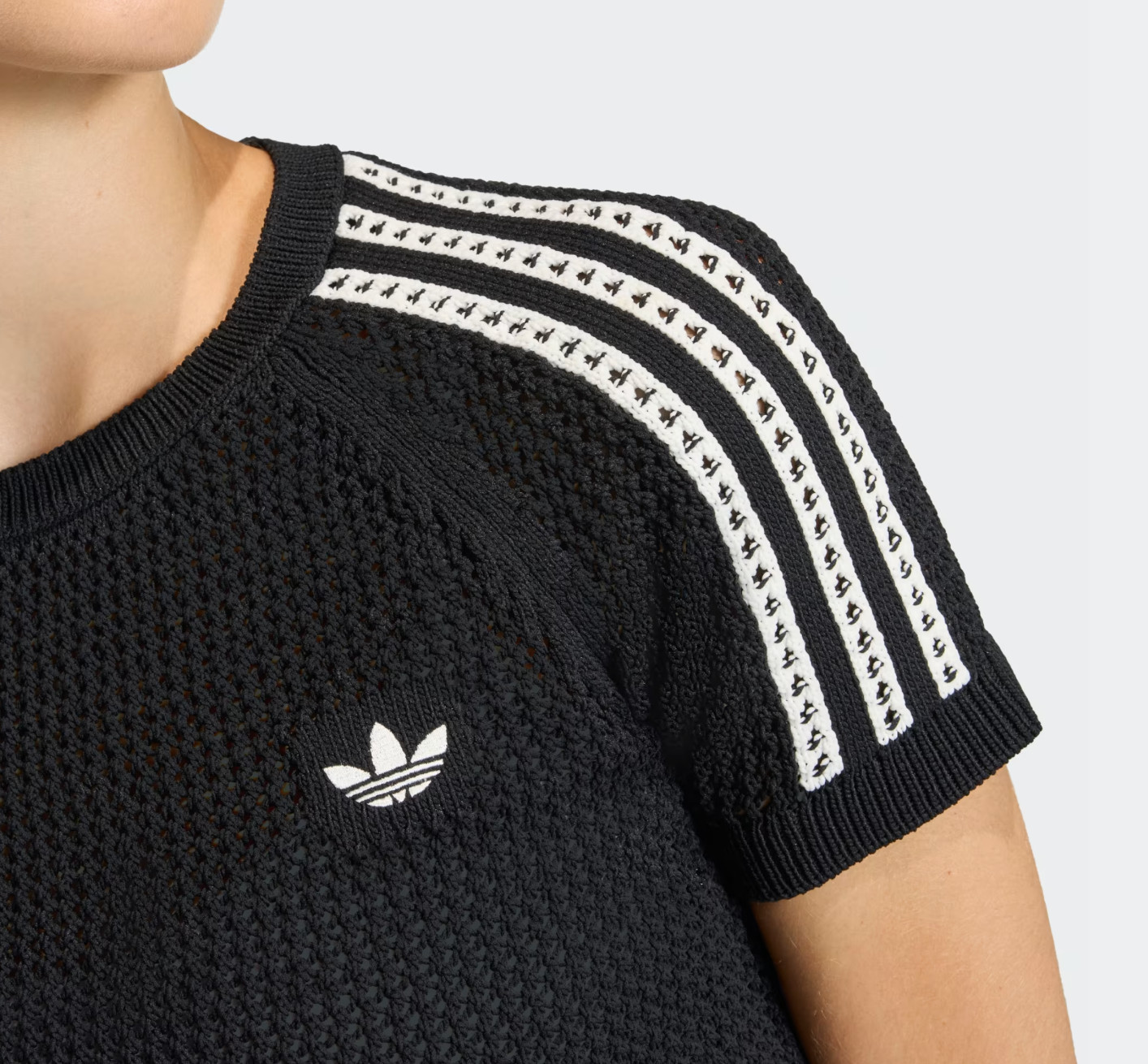 adidas Originals Crochet Knit T-shirt Women Casual Lifestyle Tee AsiaFit KC6481