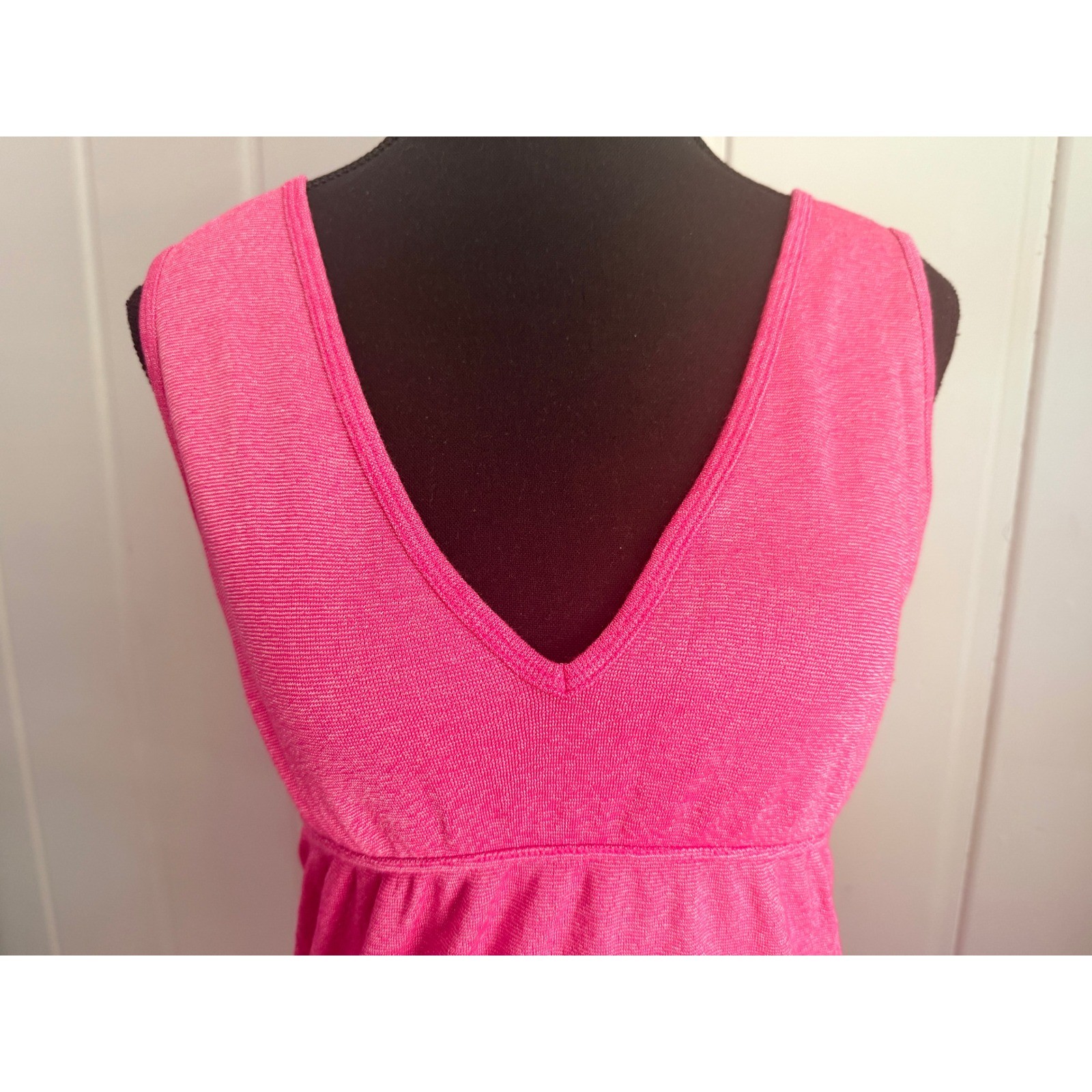 Vintage Michael Stars Hot Pink Empire Waist Tank Top V-Neck Ribbed Knit OS