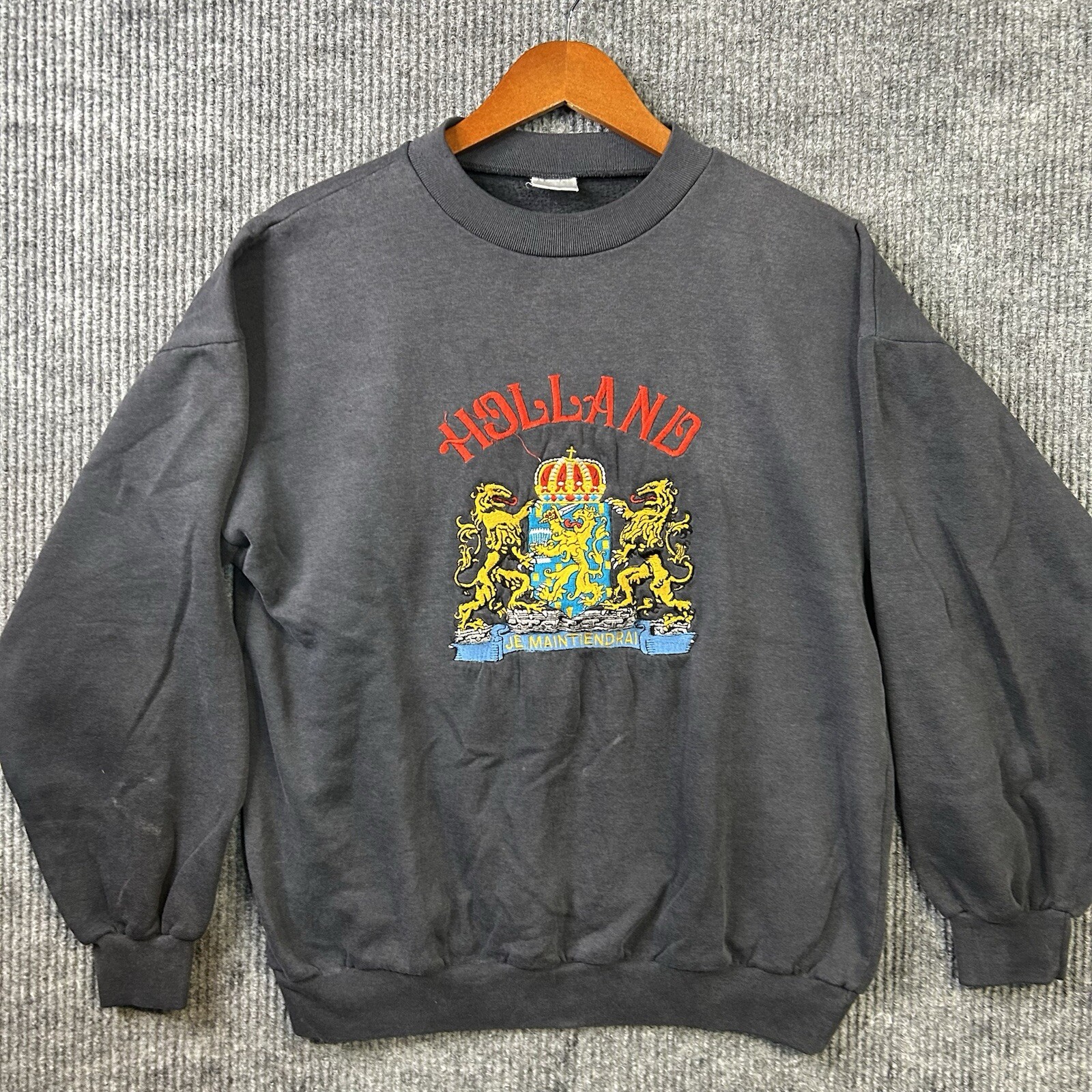 Vintage Holland Sweatshirt Adult Large Embroidered Black