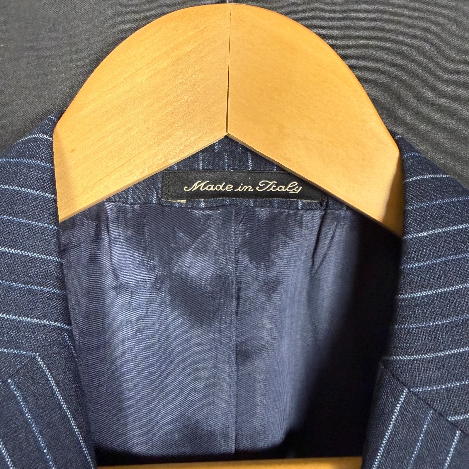 Faconnable Navy Pinstripe Wool Linen Blazer Sz 51 IT/41R Italy Summer