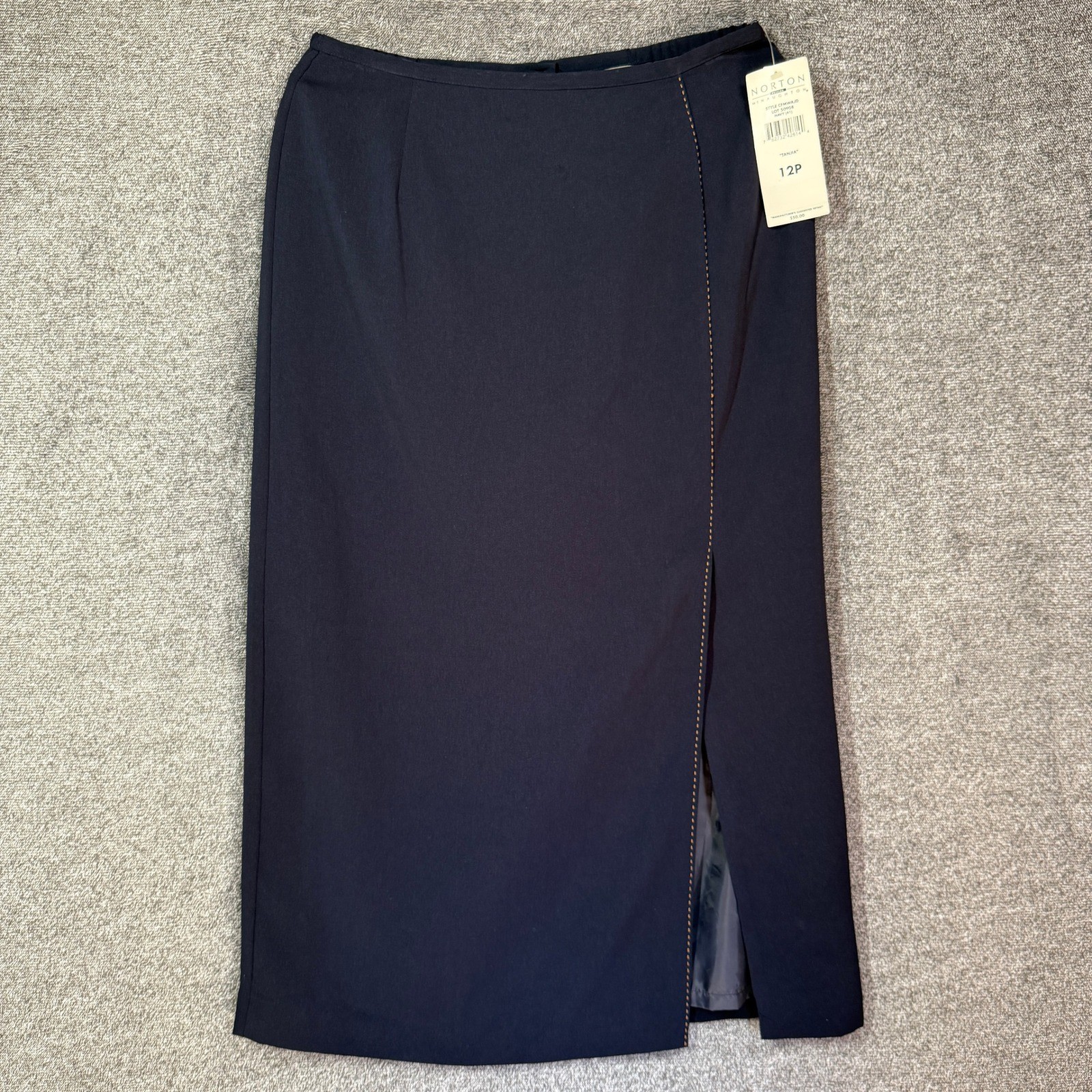 Norton McNaughton Petites Skirt 12P Tanjia Navy Blue Midi Side Slit