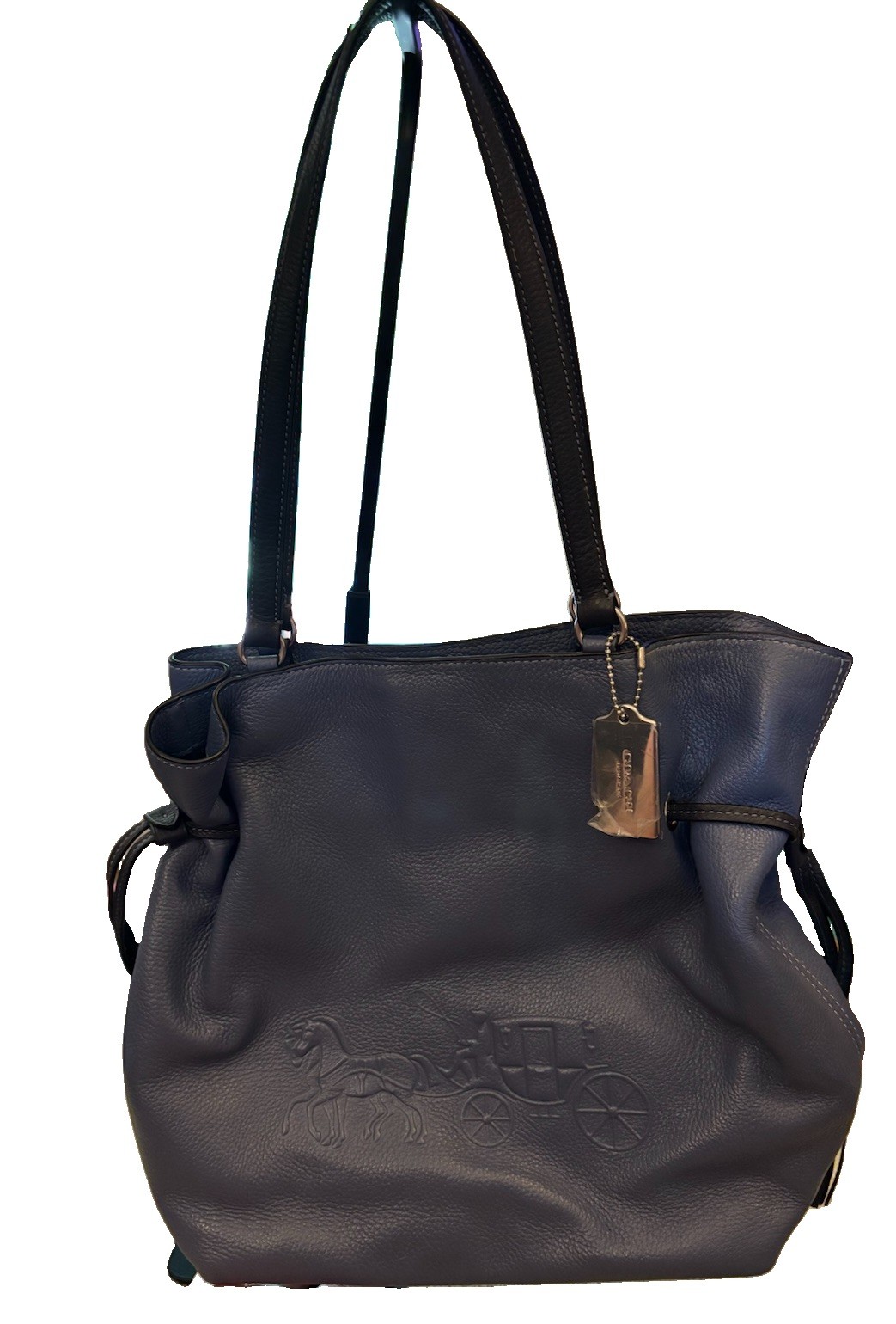 Coach Andy CA165 Blue Pebble Leather Horse & Carriage Drawstring Tote Bag NWT