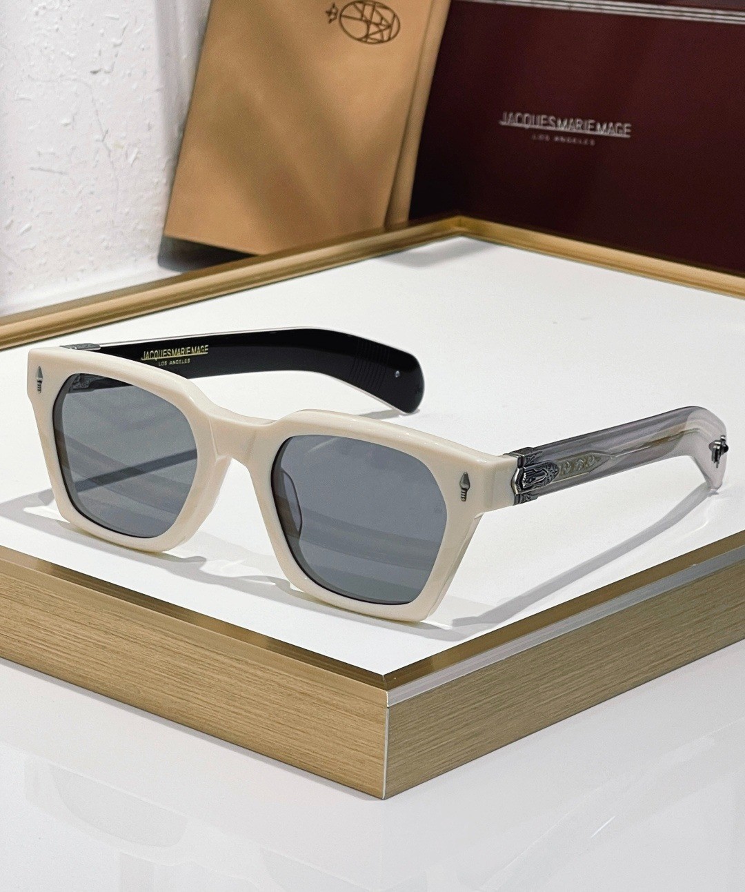 JACQUES MARIE MAGE Sterett Sunglasses Grey Lens/Ivory Frame – 52-22-146