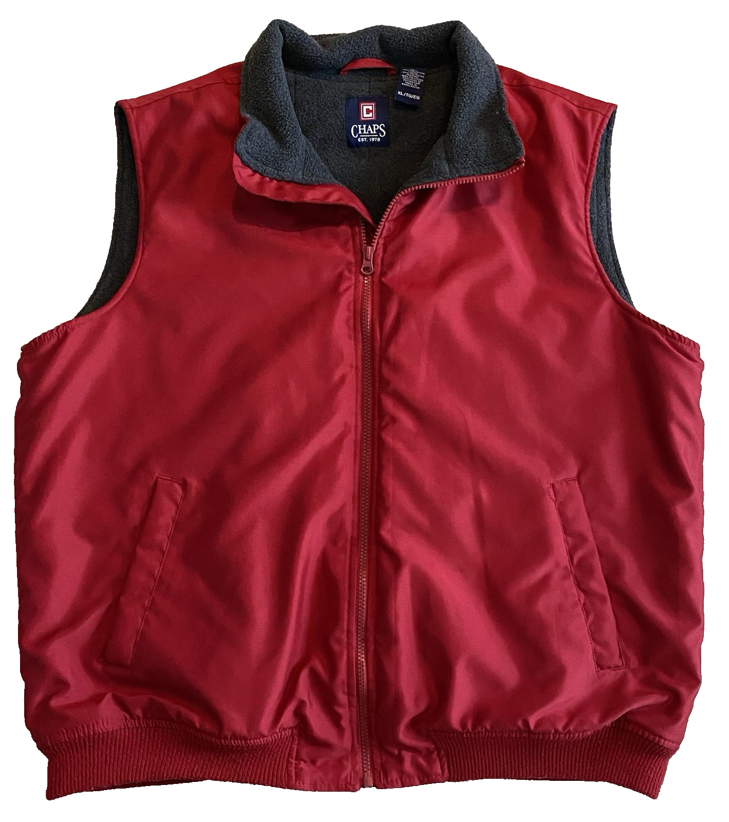 Chaps Gray Fleece Lined Full Zip Pockets Red Vest XL Tennis Golf Hiking Walking