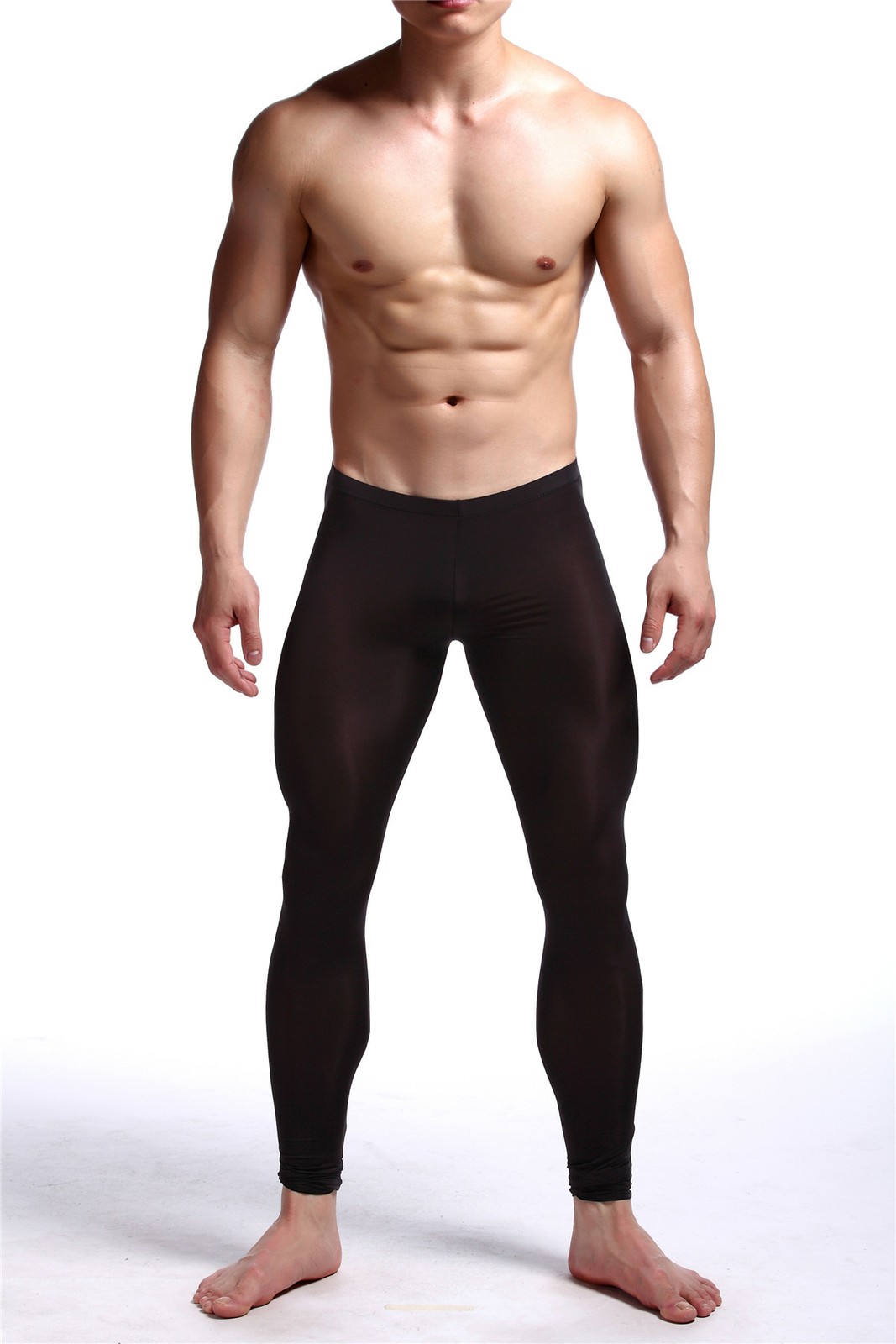 Men SexyLingerie Ice Silk Thin Long Johns Pants Leggings Sleepwear Underwear GYM