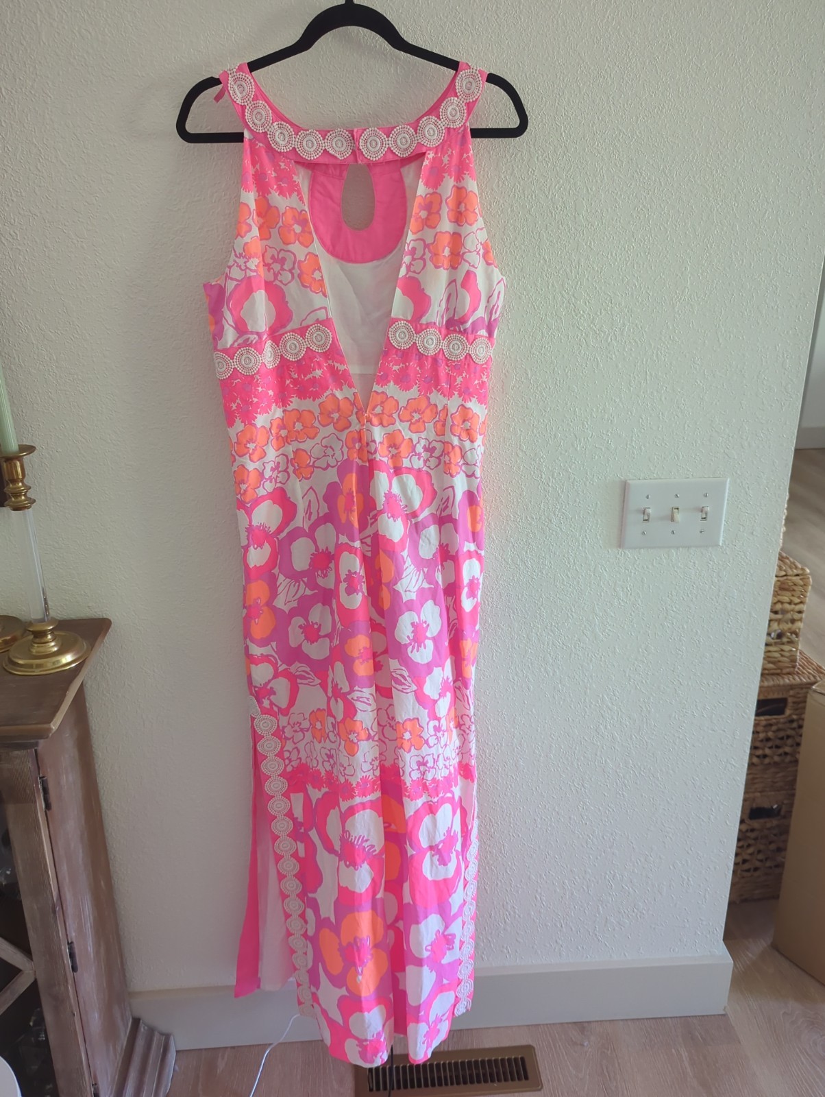 LILLY PULITZER DIDI MAXI DRESS Pansy Dance neon Guipure crochet lace Vintage