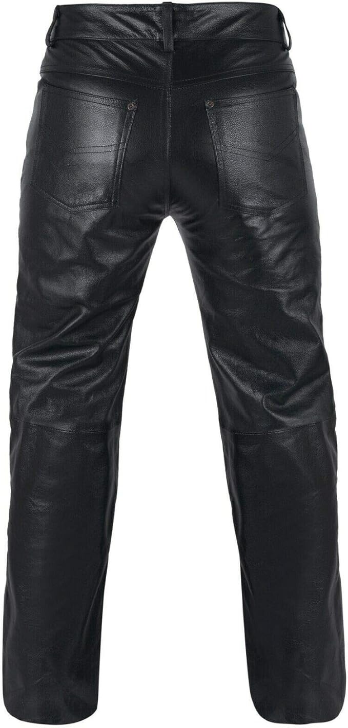 Mens Biker Jeans Real Black Or Cow Leather Sleek And Sexy 501 Style Pants New.
