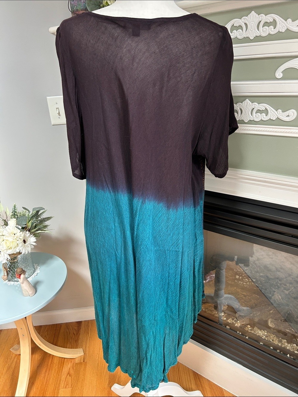Greater Good Boho Midi Dress with Beaded Neckline in Brown and Teal