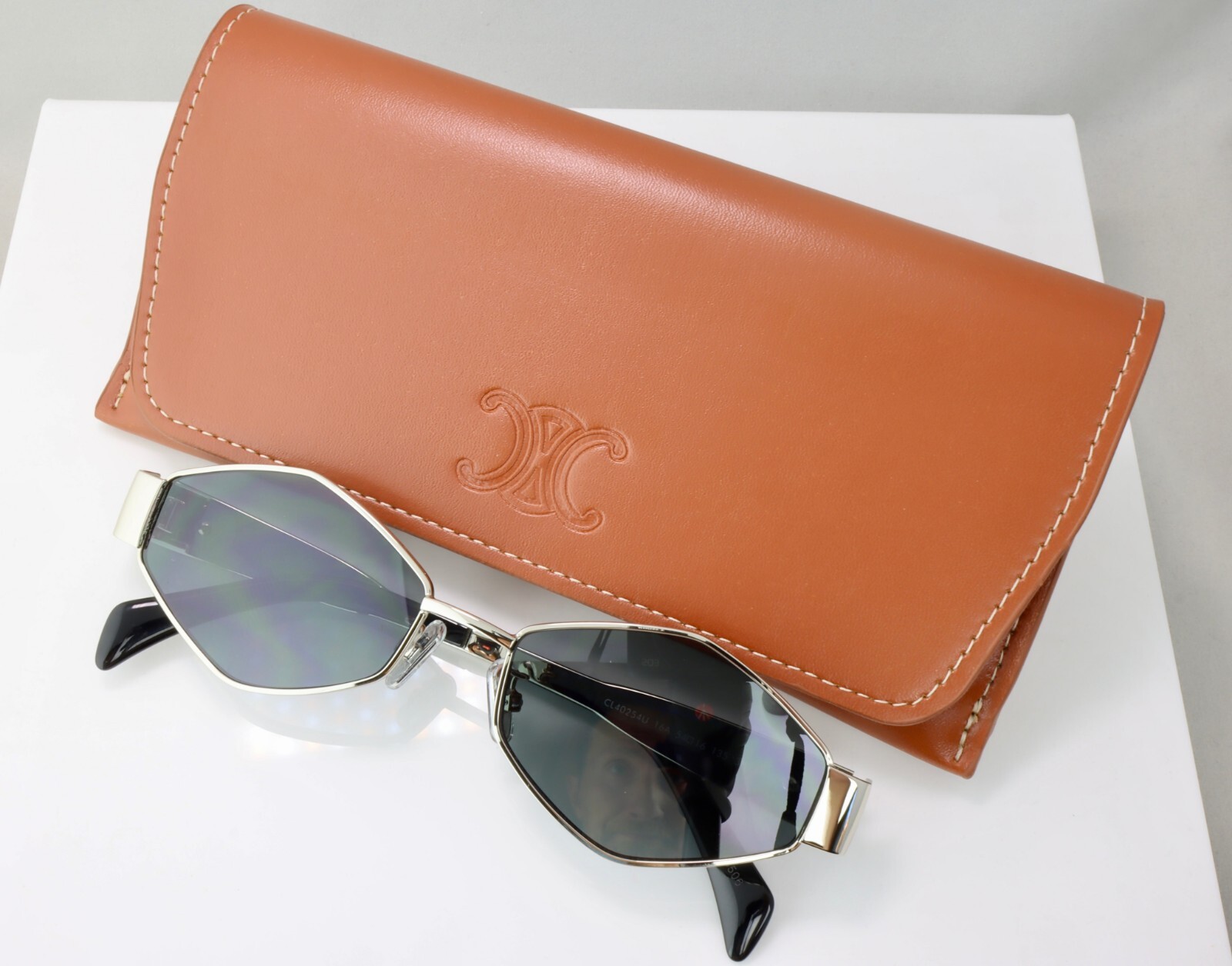 Celine CL40254U 16A 54mm Rectangle Shiny Silver Sunglasses with Gray Lens