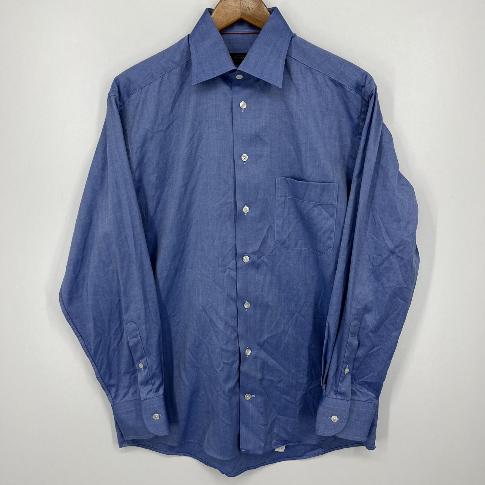 Eton Long Sleeve Button Shirt Men’s Size 15.5 Blue Pocket Cotton