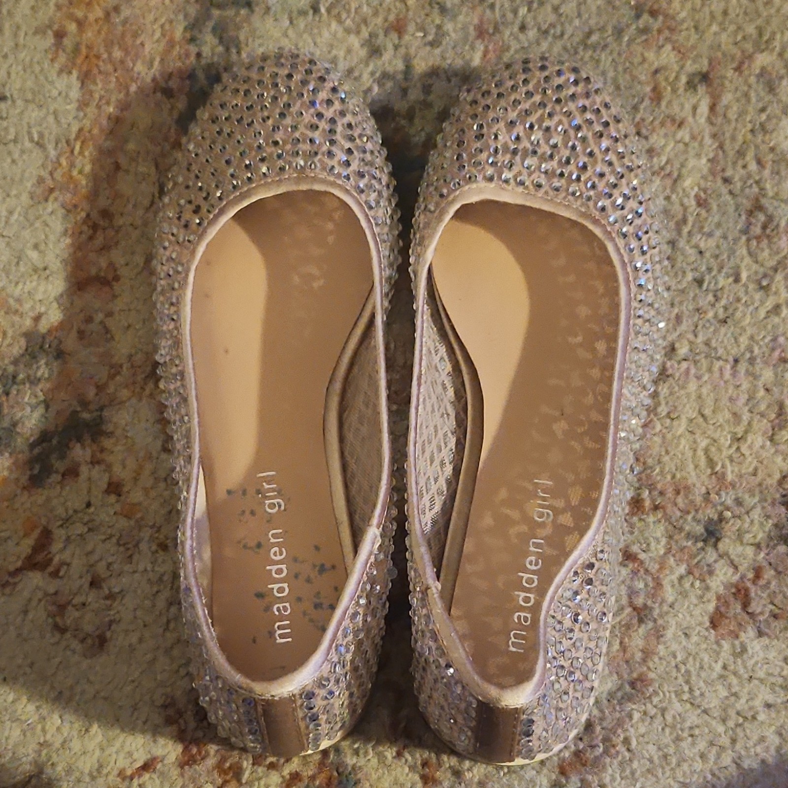 Madden Girl Beige Rhinestone Mesh Slip-On Ballet Flats Womens US 6 Round Toe