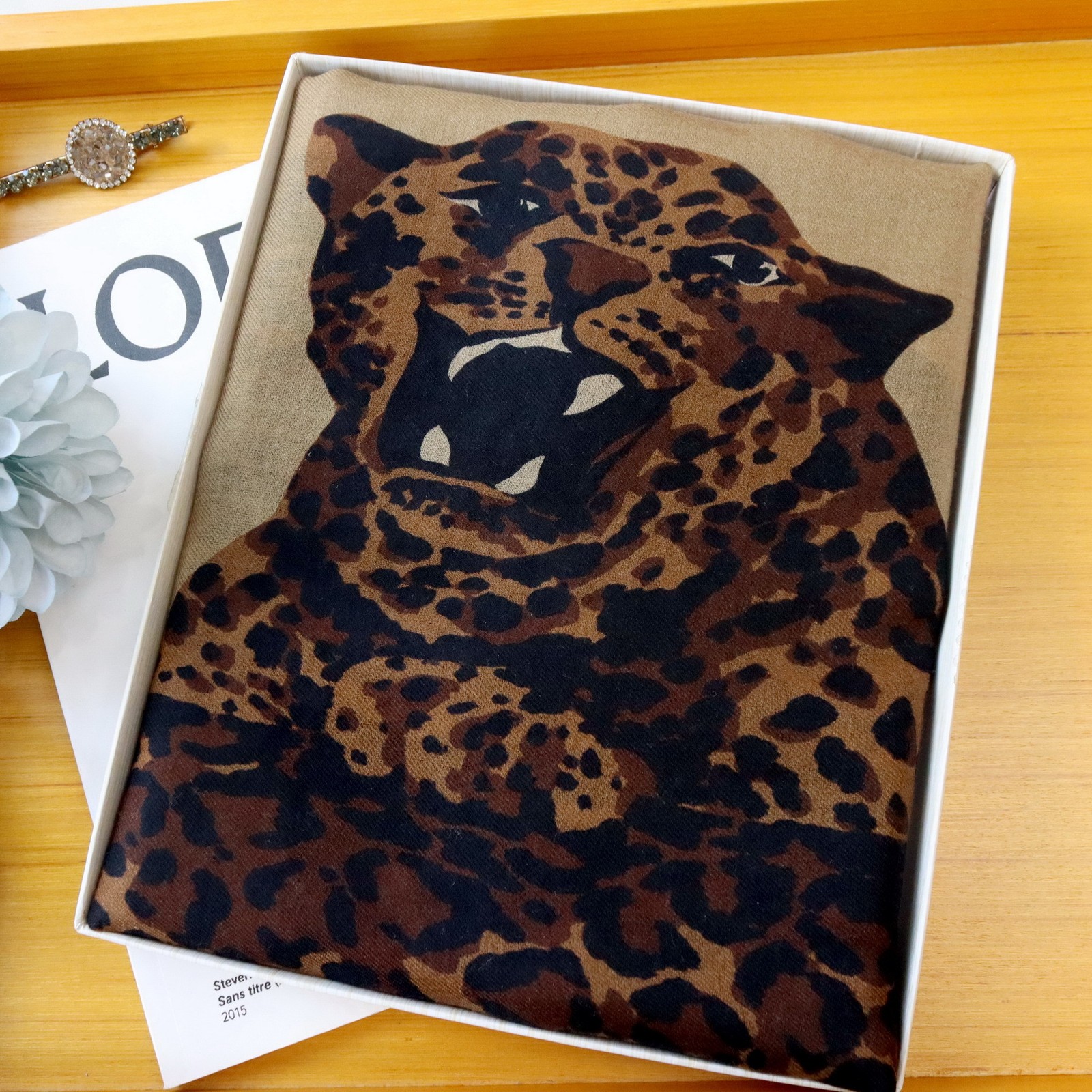 100% wool black & khaki cheetah print scarf fashion women’s shawl 200cm * 100cm