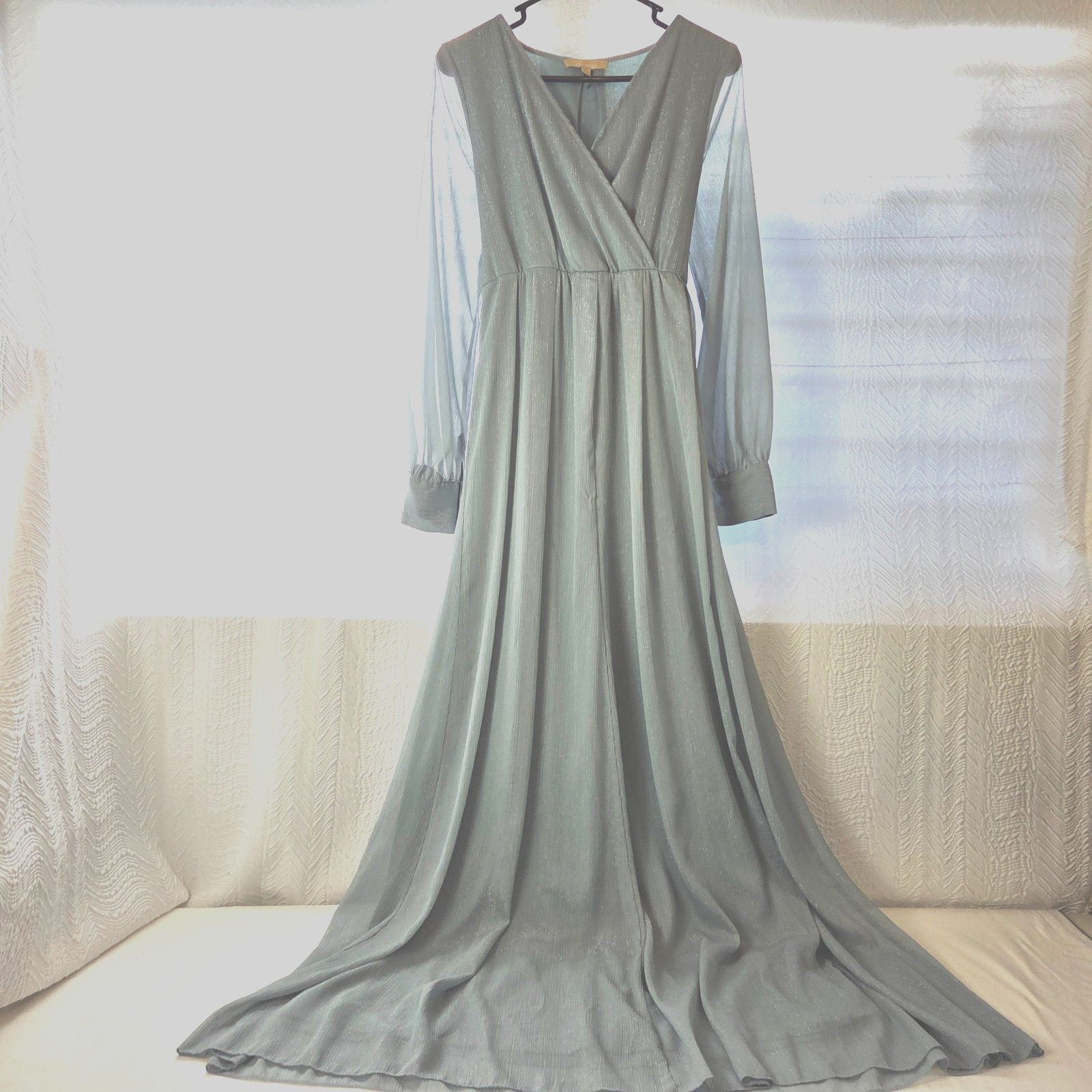 Ricarica Mother of the Bride Maxi Chiffon Dress Elegant Metallic Gleam Size L