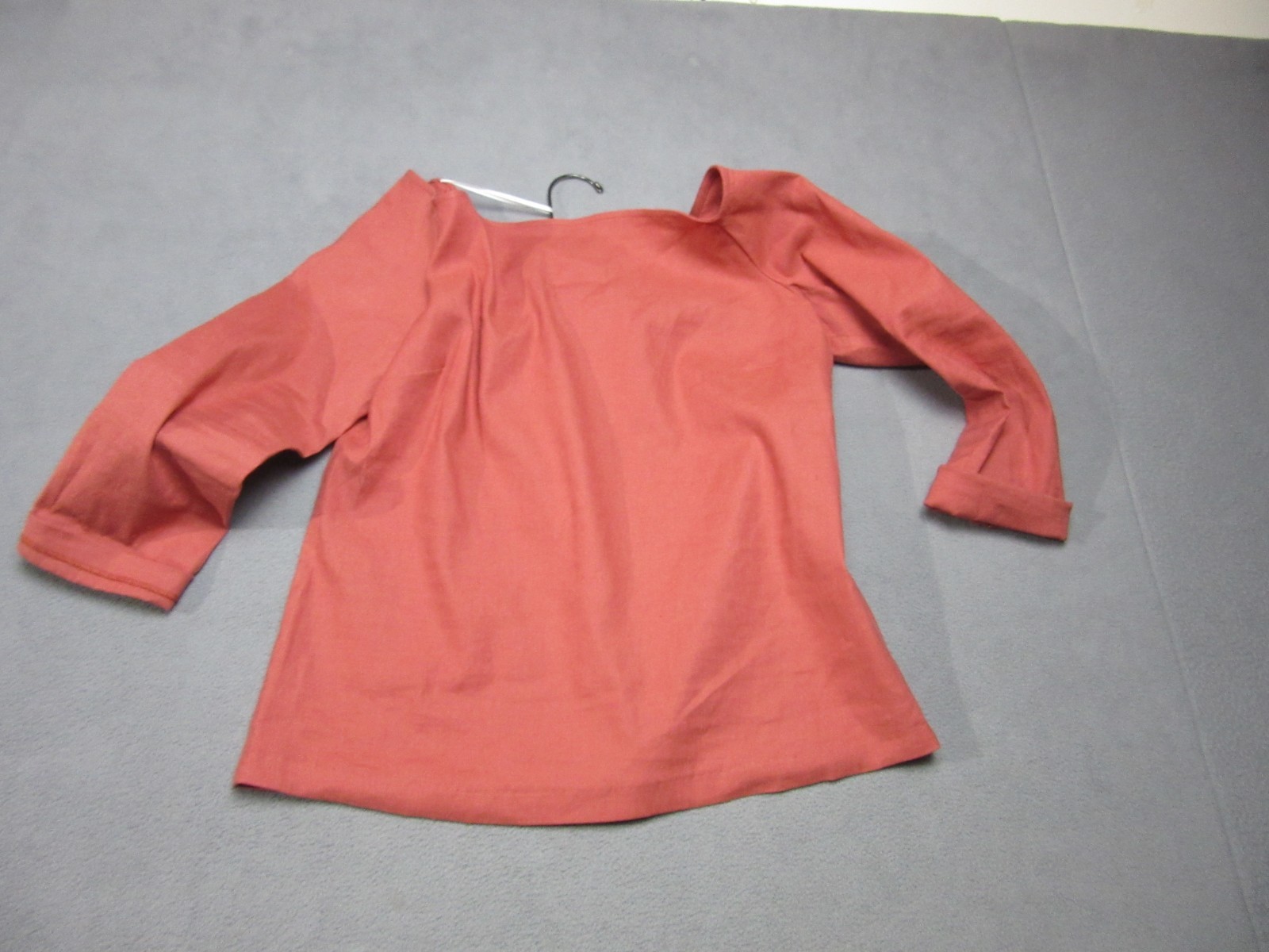 Theory Blouse Womens Medium Pink Coral Stretch Linen Blend 3/4 Sleeve Boat Neck