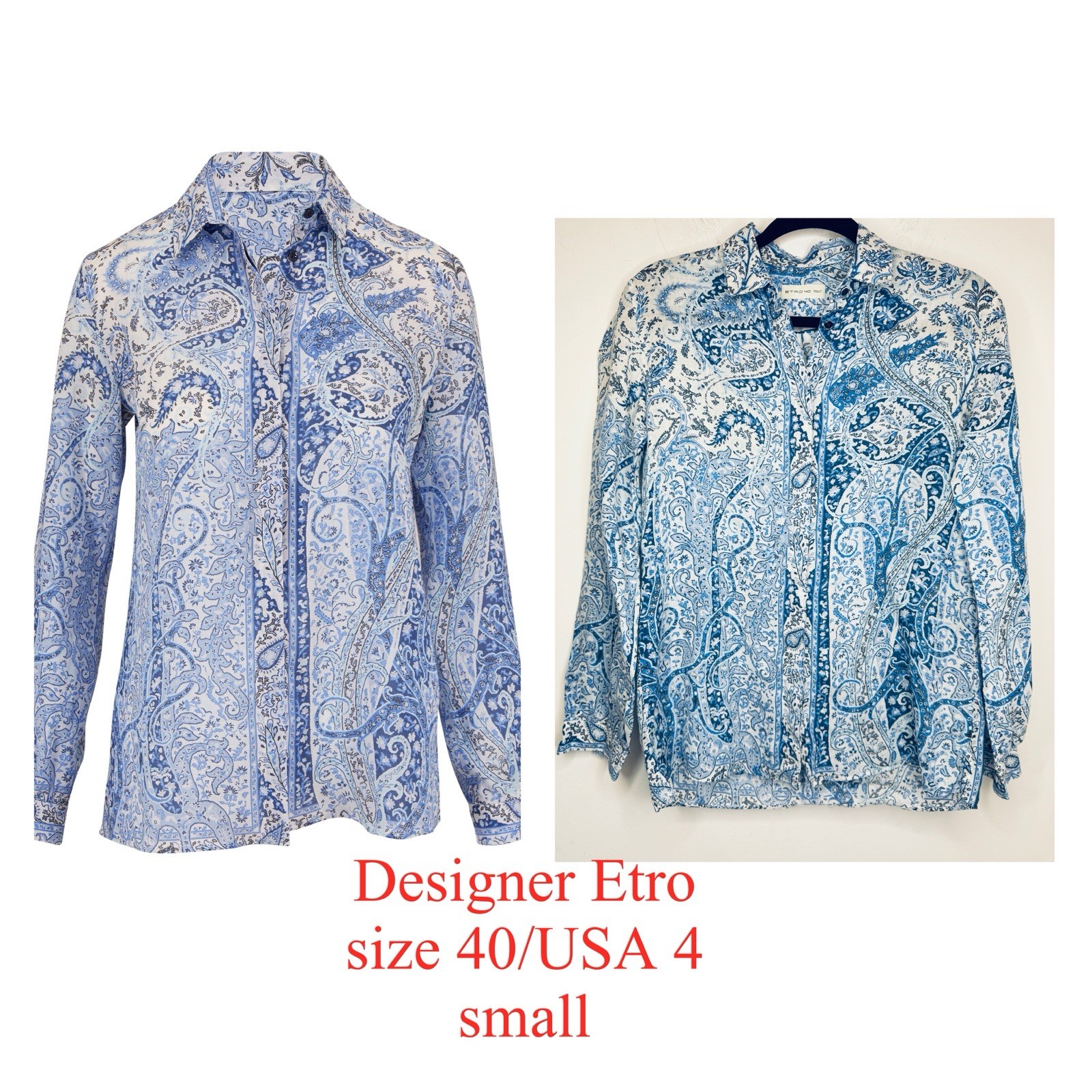 ETRO Italy Designer Floral Paisley 100% Ramie Button-Up Shirt Blouse IT 40 US 4