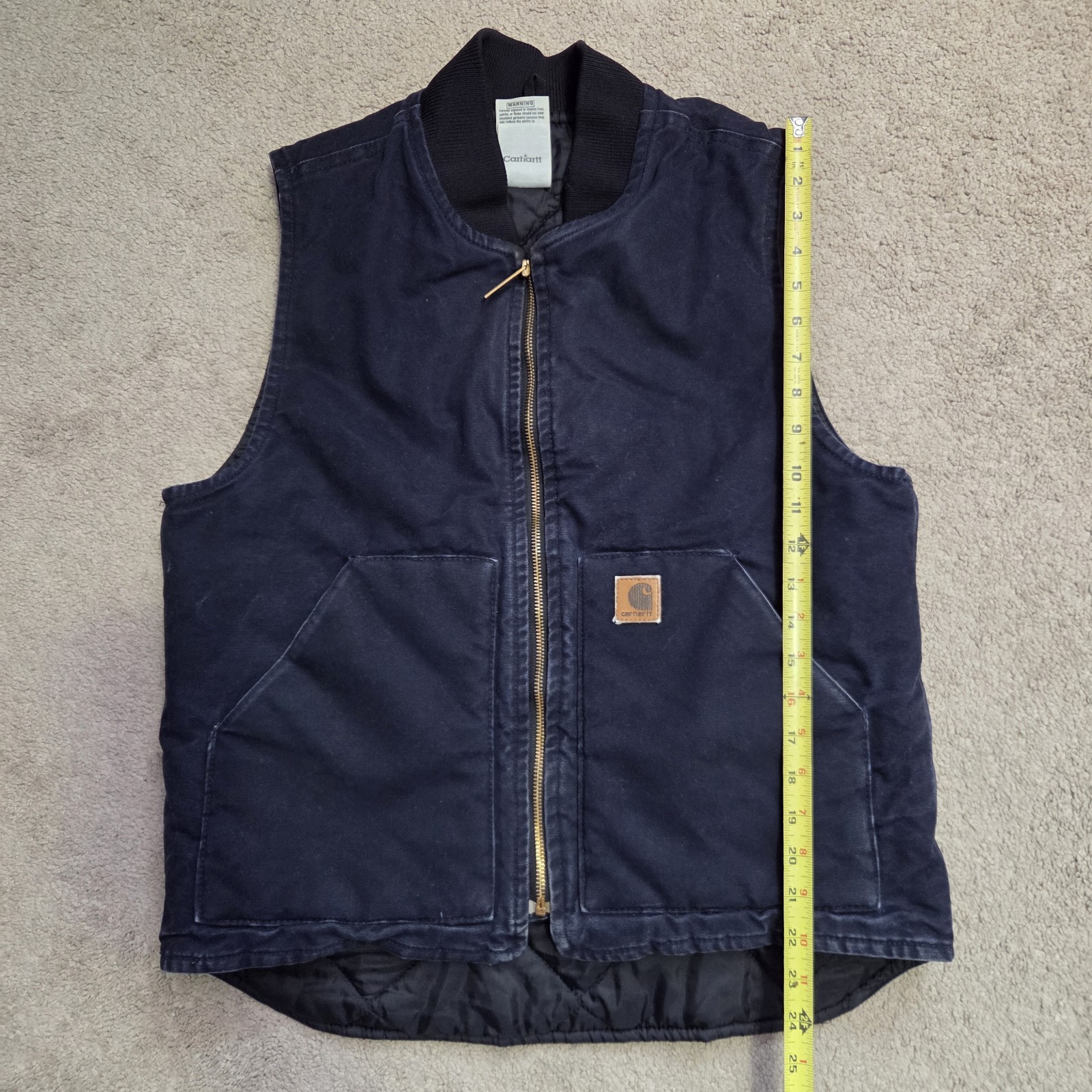 Carhartt Vest Mens Medium Navy Blue V02 MDT Canvas Quilted Insulated Workwear