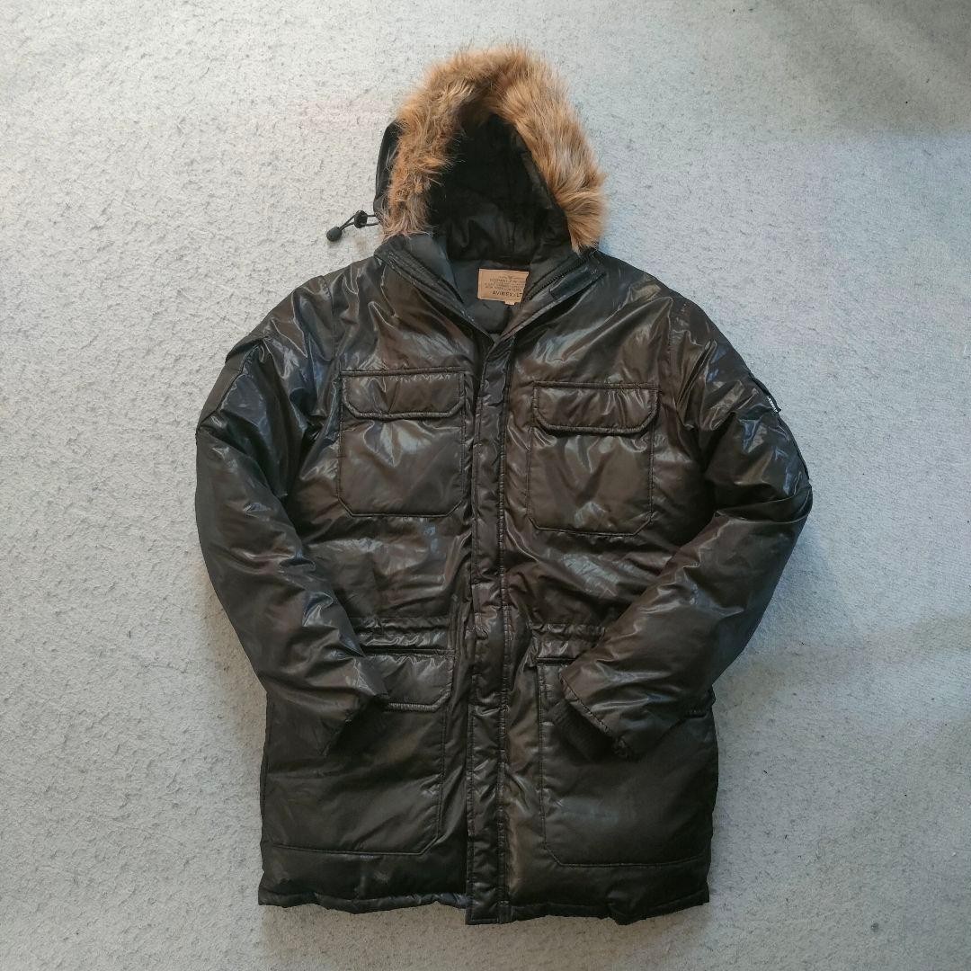 AVIREX Down Hood Flight Jacket Blouson Coat Men Size L Black Genuine