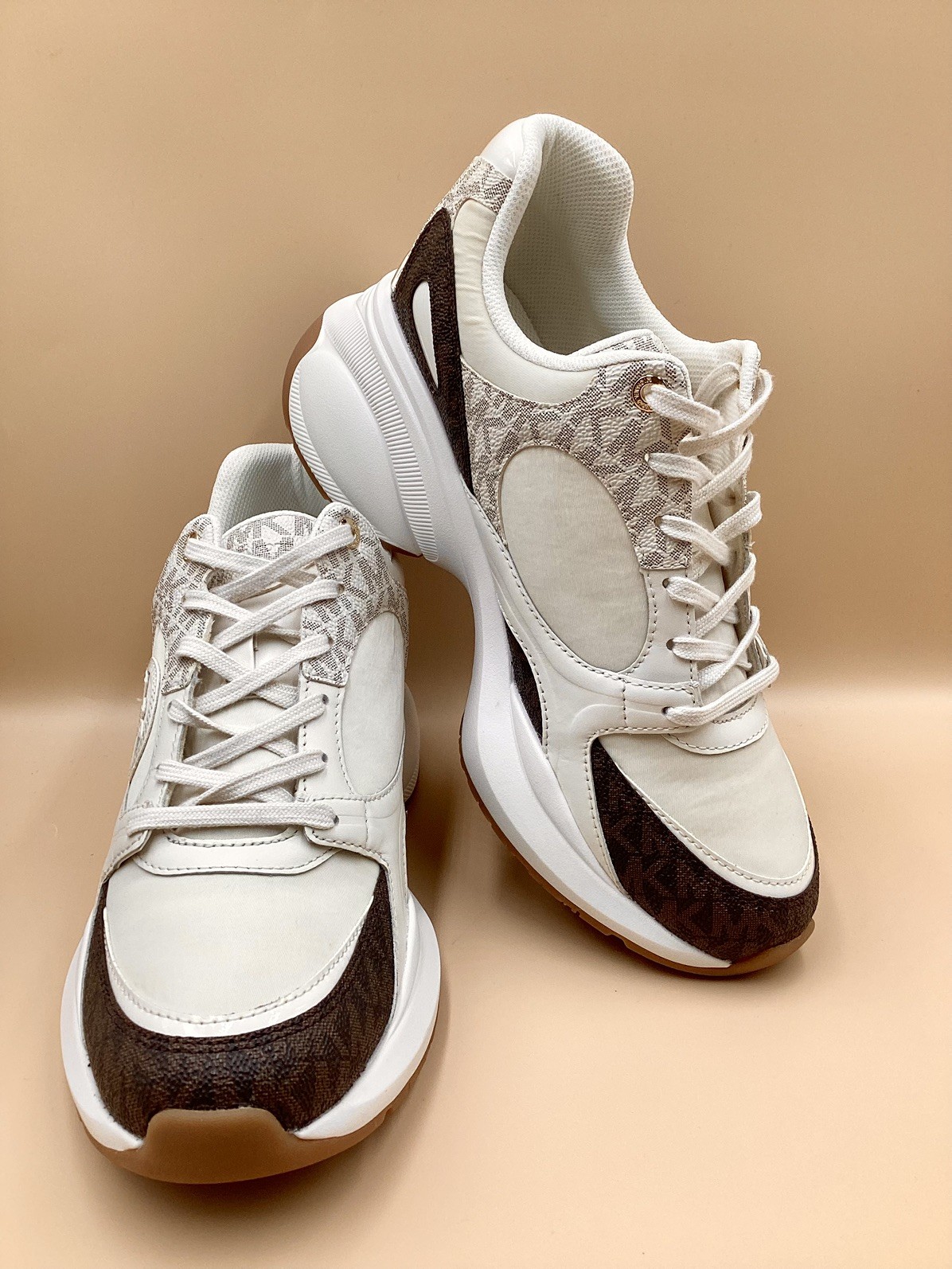Michael Kors Zuma Ivory & Brown Chunky Sneakers Size 8.5 Excellent Condition!