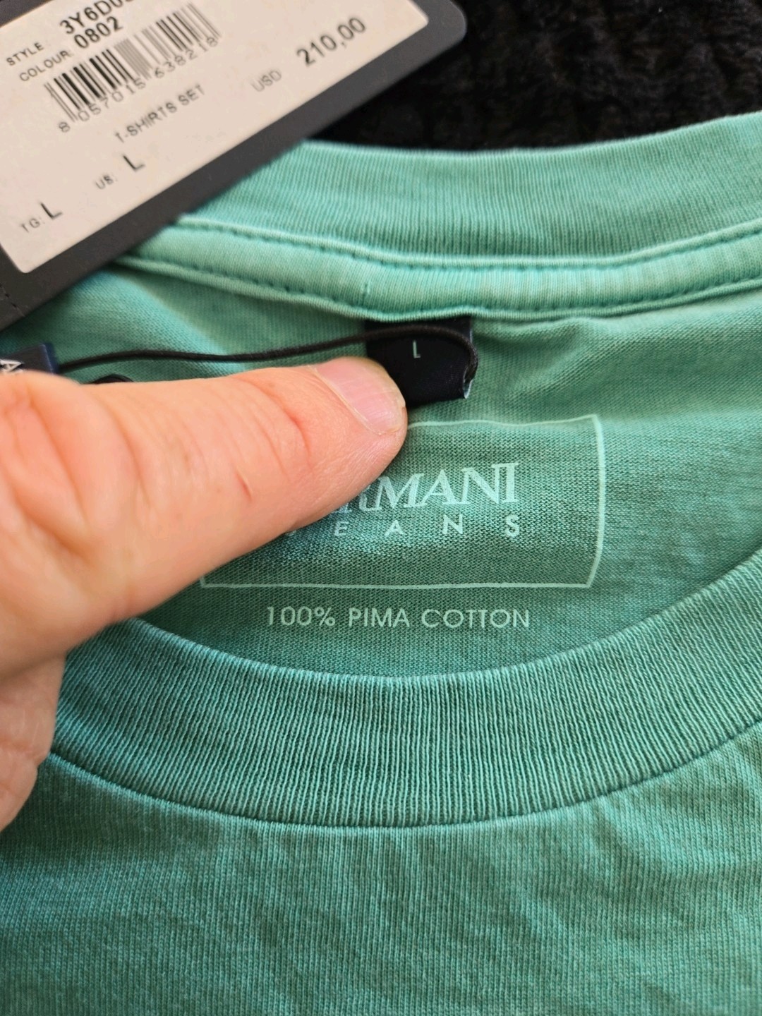 Armani Jeans 100% Pima Cotton Green T-shirt Large Brand New With Tags