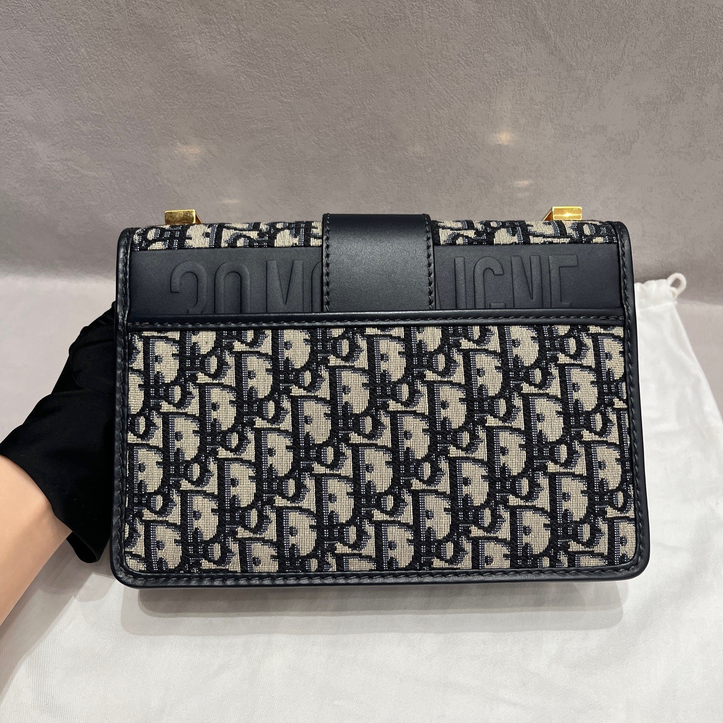 Dior 30 Montaigne Medium Navy Beige Canvas Calfskin Crossbody Bag US Ship