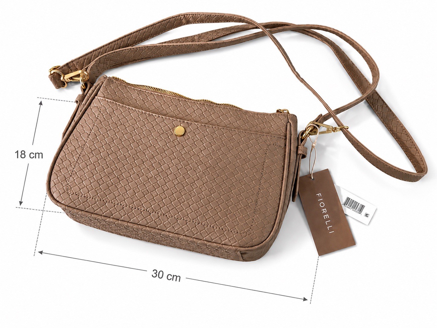 Fiorelli Women’s Taupe Mini Crossbody Bag Zip Detachable Strap Pockets Gold