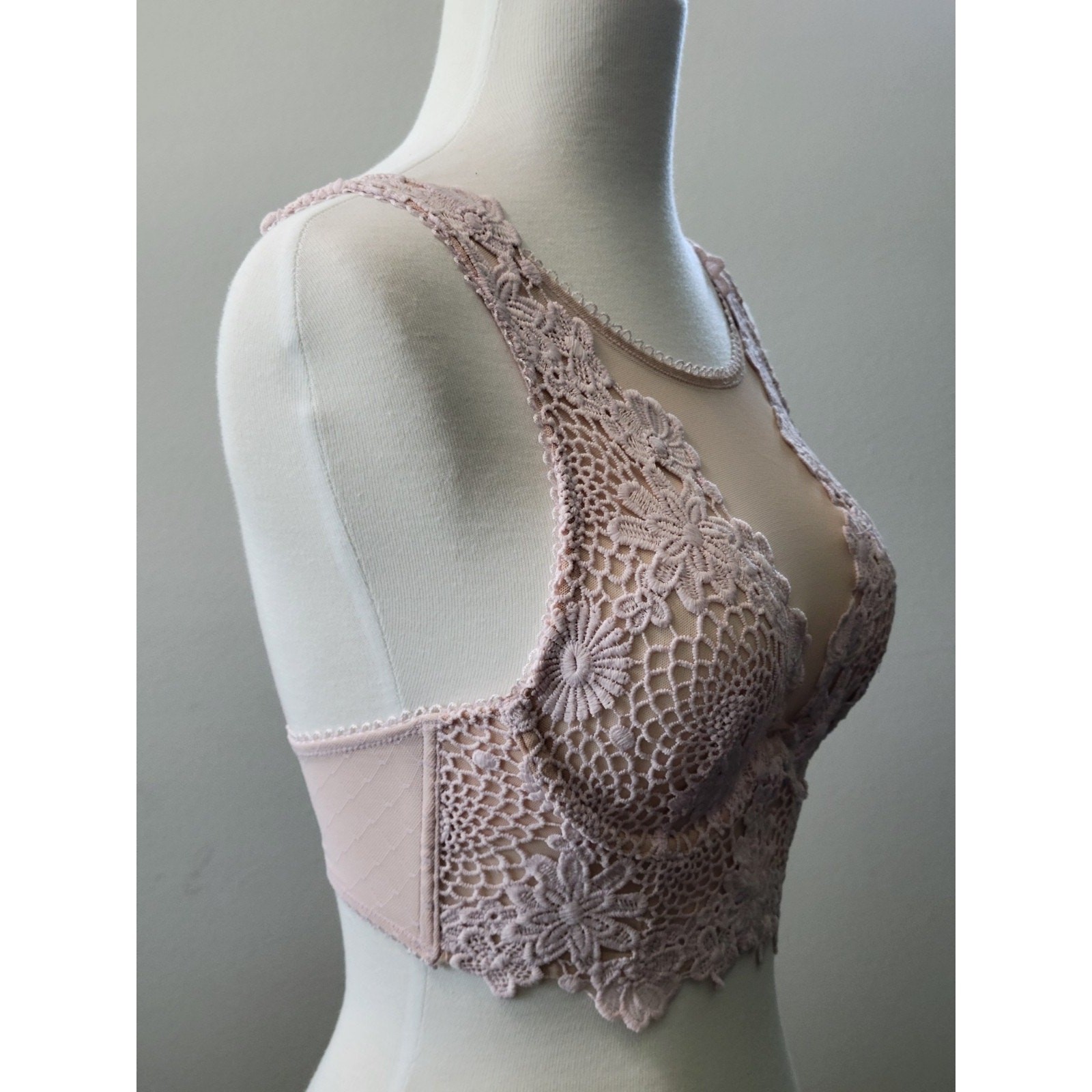 Victoria Secret DREAM ANGELS Lace Mesh Long Line Bra Pink 32 B