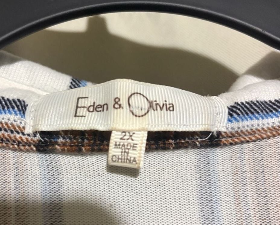 Eden & Olivia Women’s Plaid Button-Down Long Sleeve Shirt, Brown and White, 2x