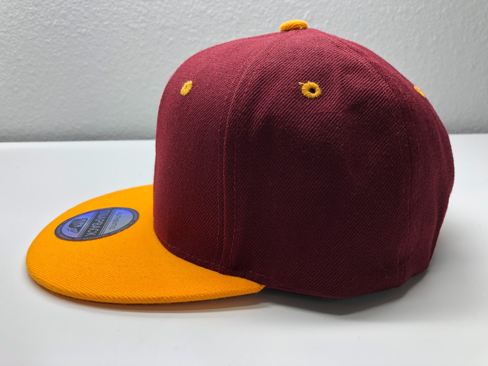 KIPA Premium Headwear Burgundy Plain Yellow Mens OSFM Snapback Flat Brim