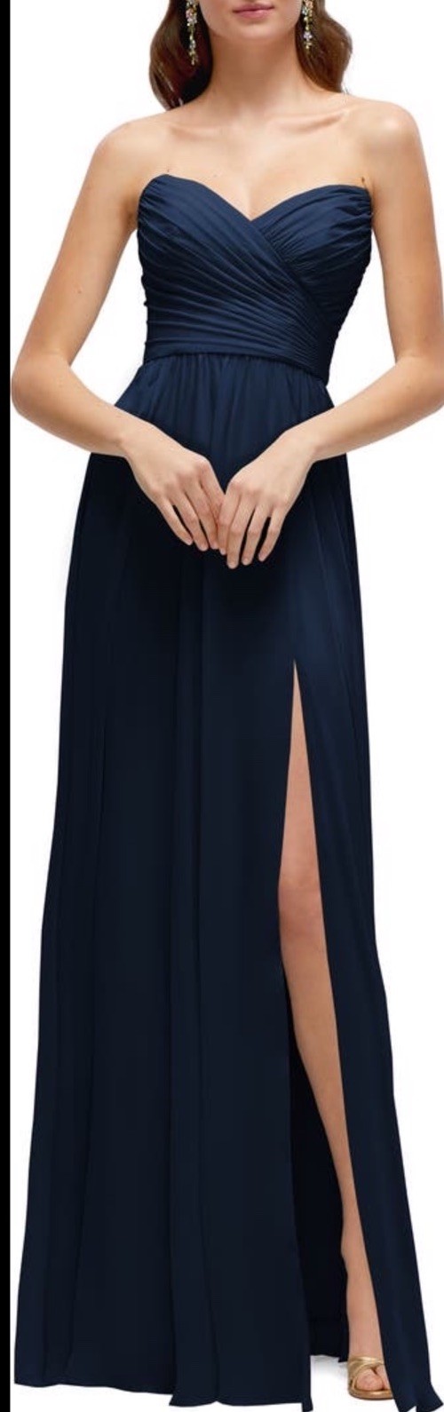 New After Six Pleat Detail Strapless Chiffon A-Line Gown In Midnight Size 6 $249