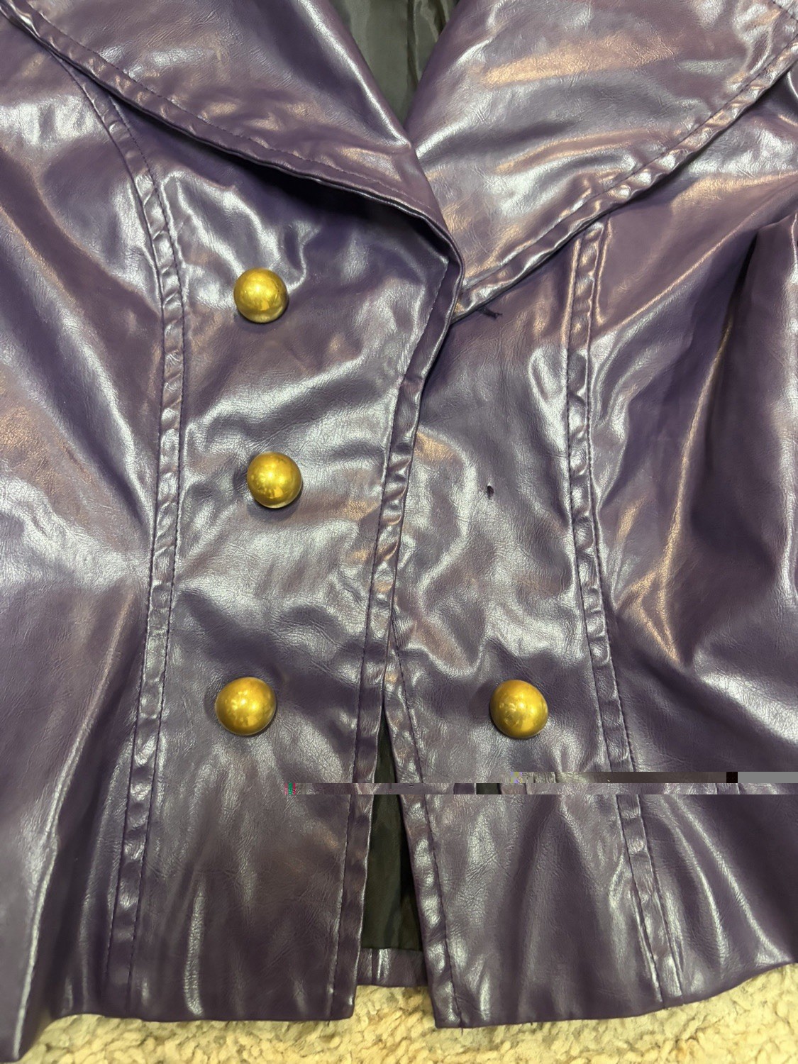 Cosplay.fm Purple PVC (PU) Cosplay Jacket Size S Gold Buttons Zipper Polyester