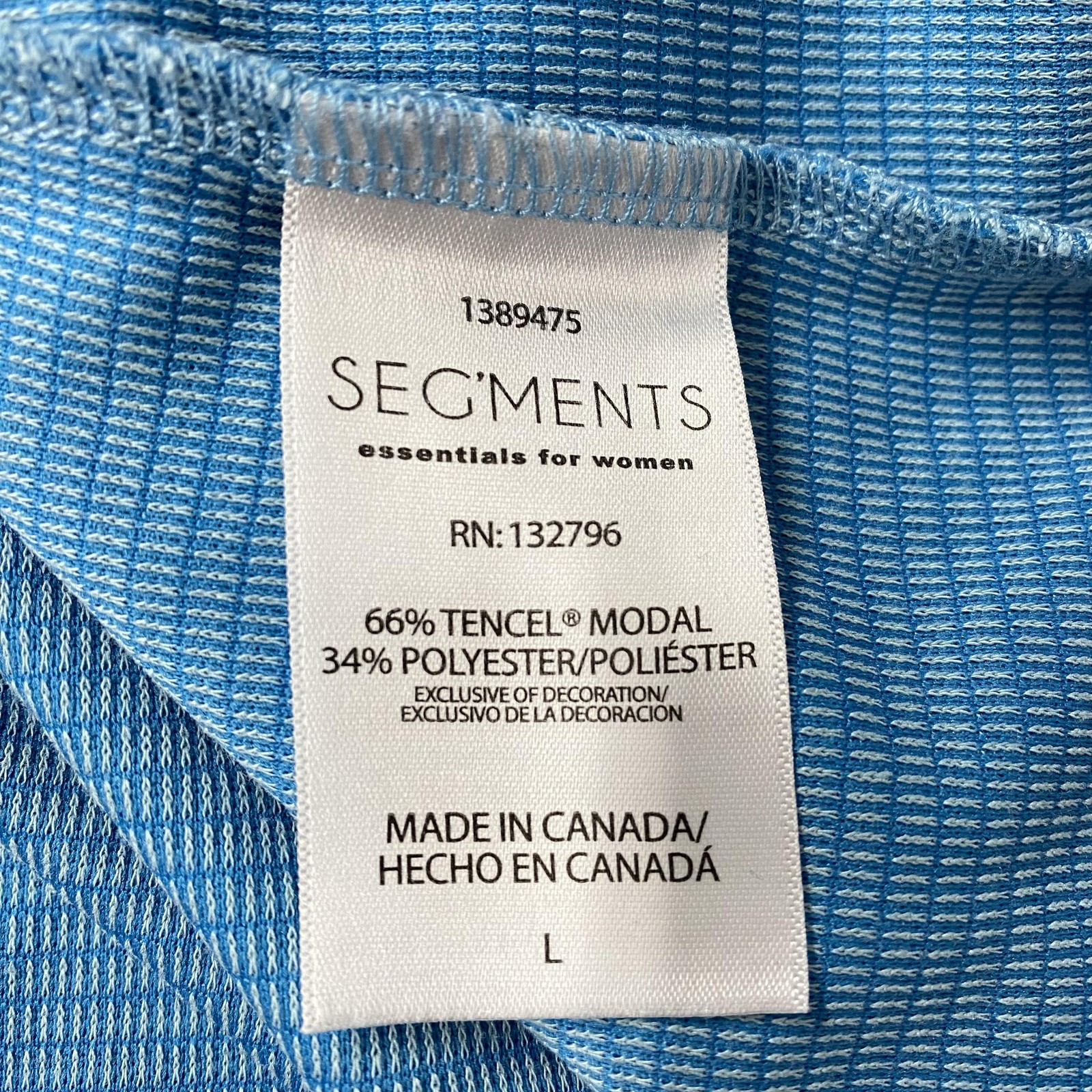 SEG’MENTS Shirt Womens Large Blue Tencel 3/4 Sleeve V Neck Textured Tunic Top