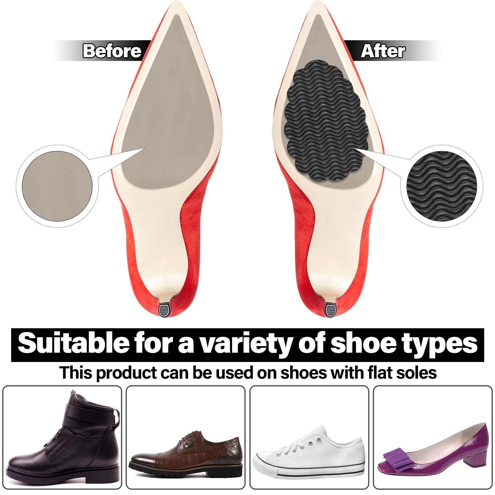 Eurzom 10 Pcs Non Slip Sole Pads for Bottom of Shoes 3.7 X 2.6 Inch, Black